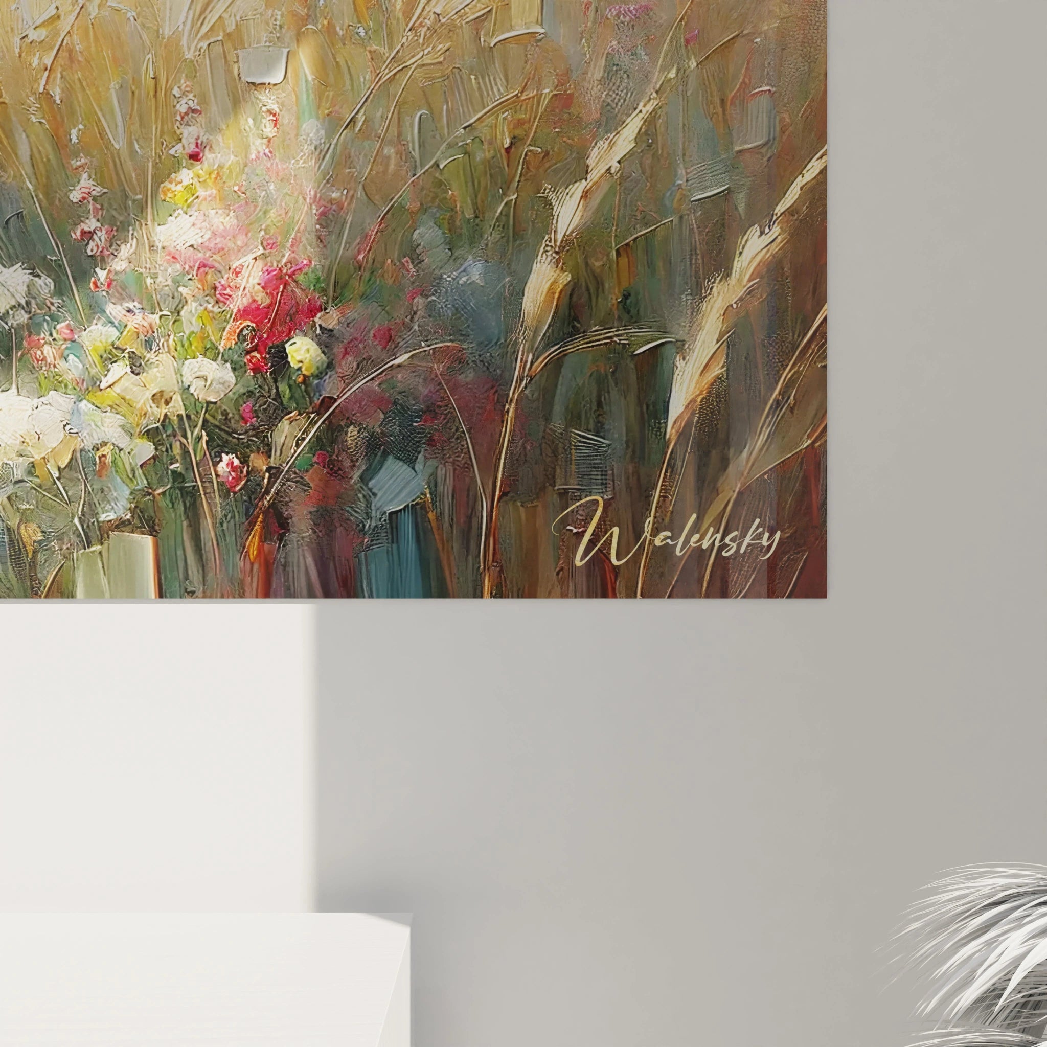 Explorez ce tableau biche de près. Les coups de pinceau révèlent la douceur de son pelage et la délicatesse des fleurs, offrant un moment de connexion avec la nature apaisante.