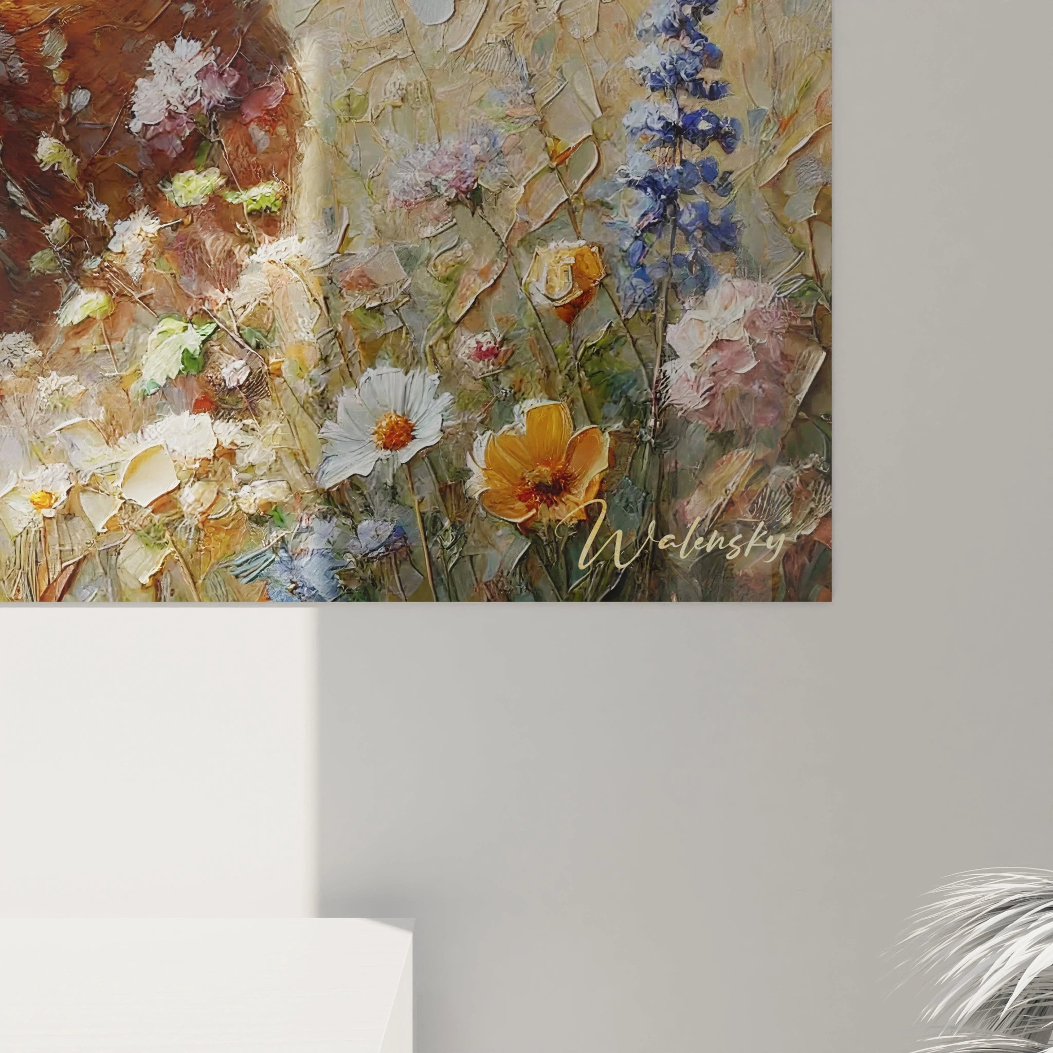 Cette vue rapprochée du tableau biche met en valeur la texture délicate du pelage et la richesse des fleurs. Chaque coup de pinceau crée une impression de vie, rendant cette œuvre fascinante.