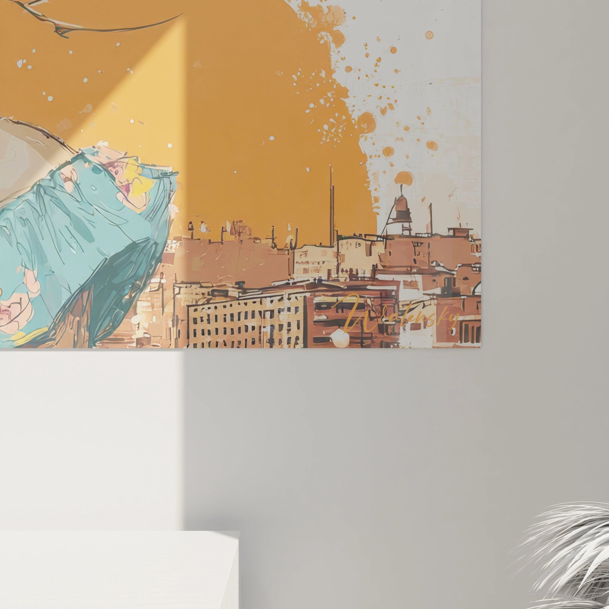 Tableau lunettes bordeaux années 70 décoratif sur un mur, avec des couleurs vives et un style rétro