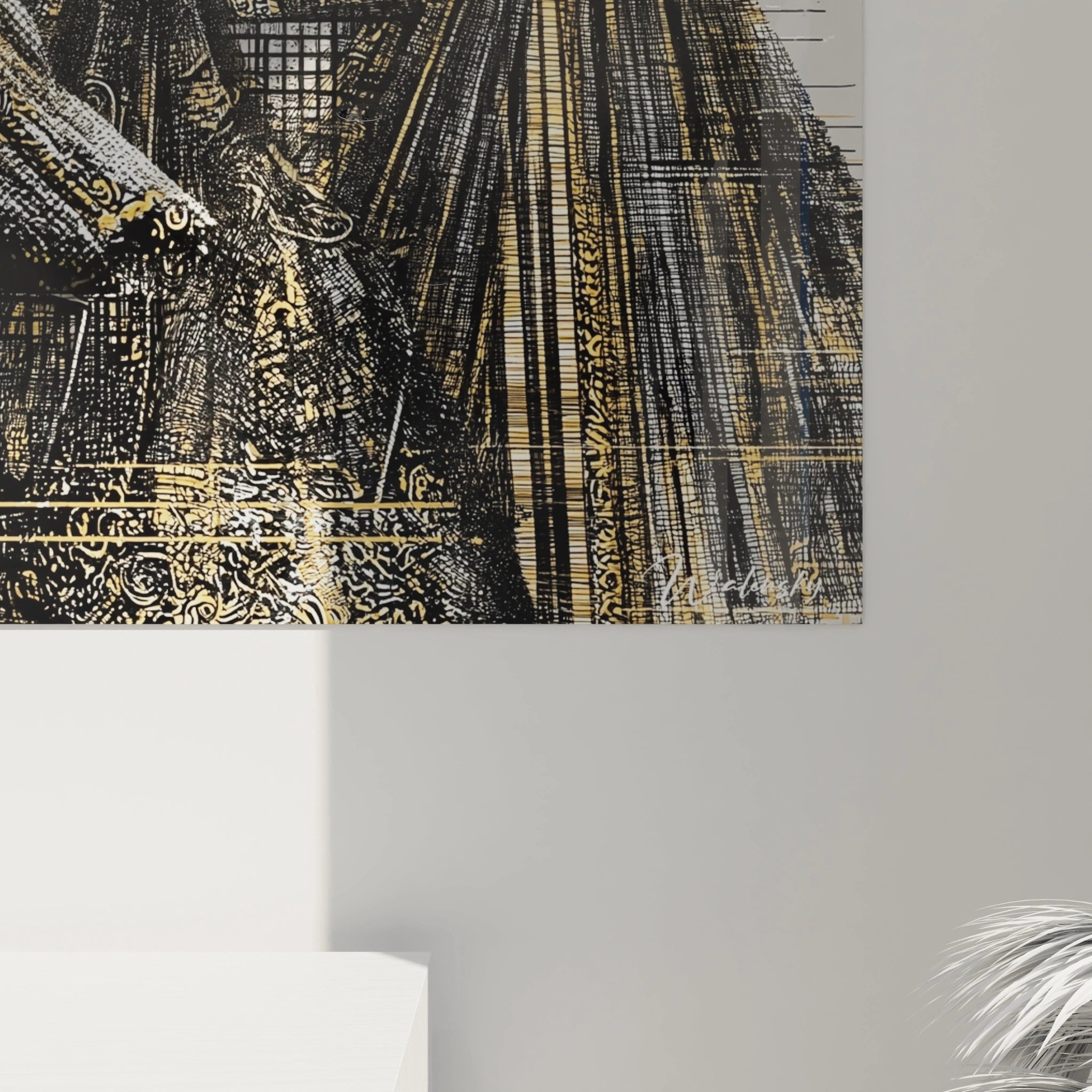 Tableau mural haute couture luxe avec des motifs élégants et des couleurs dorées