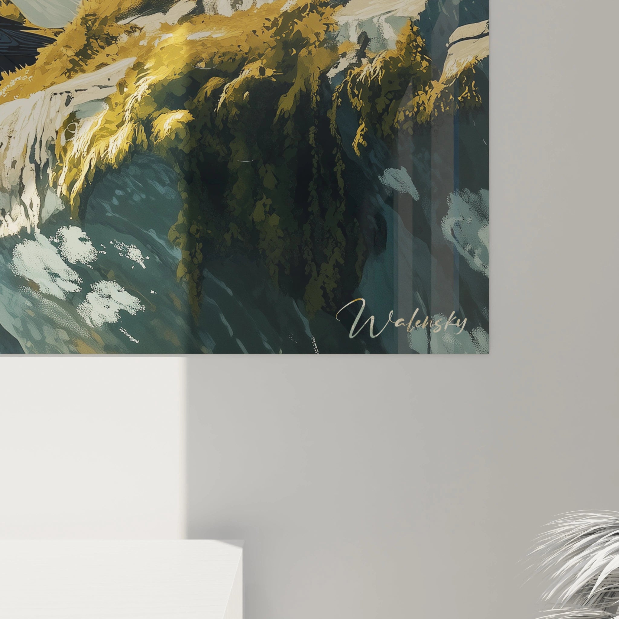 Tableau macareux artistique signé Walensky avec détails naturels et ambiance marine