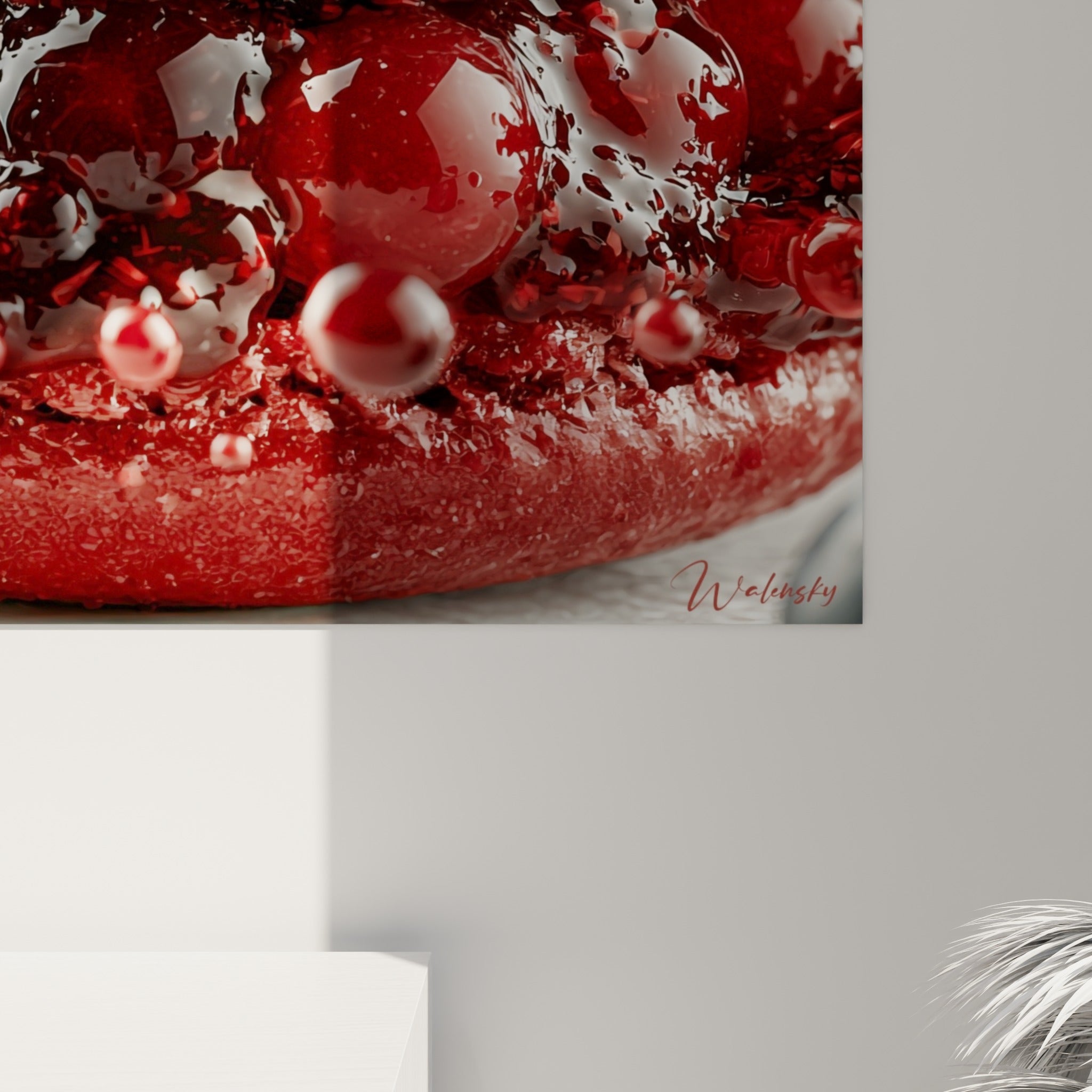 Texture granuleuse de la coque rouge et éclats brillants de la gelée bordeaux vus de près