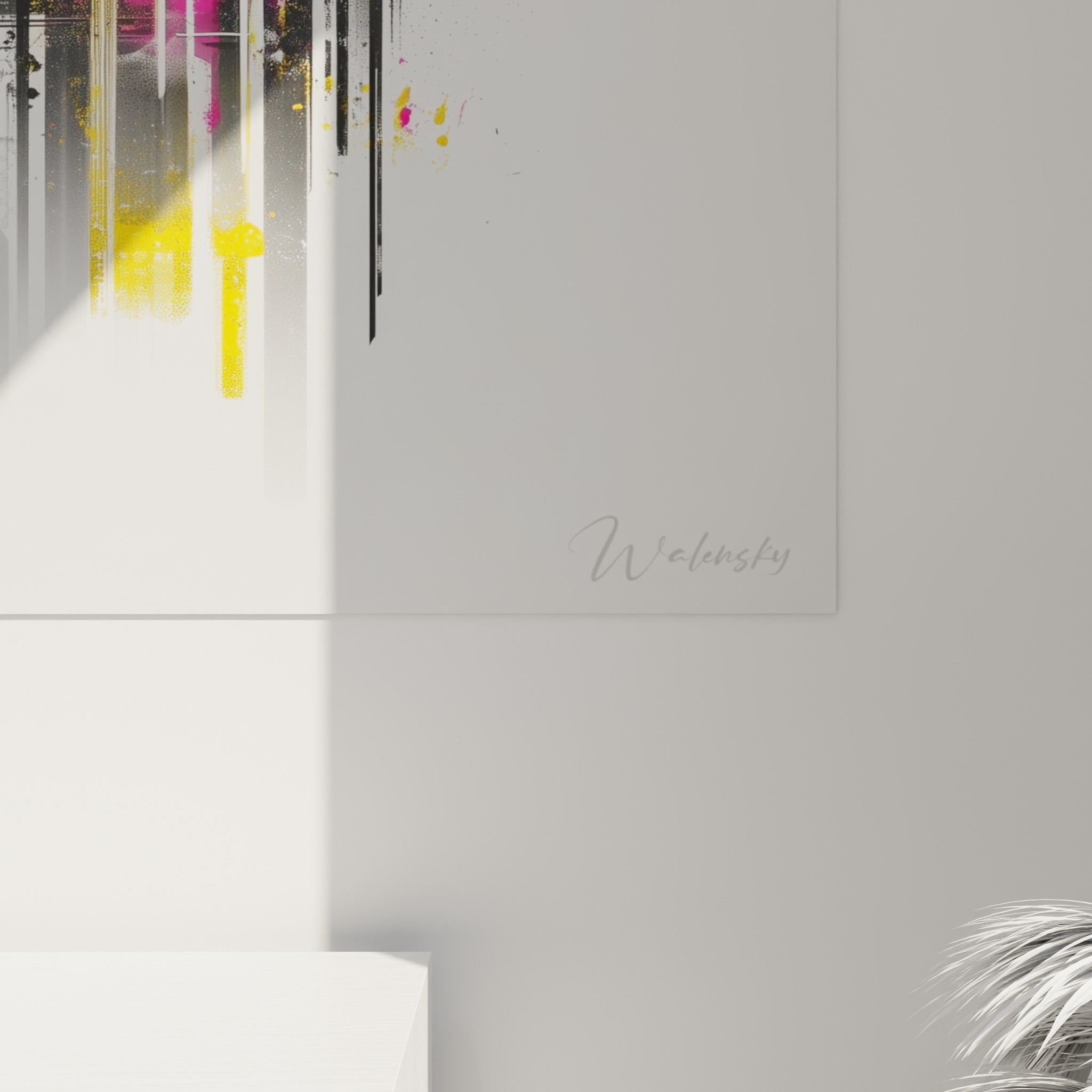 Détail des coulures roses et jaunes sur la texture granuleuse de cette main de fatma graphique