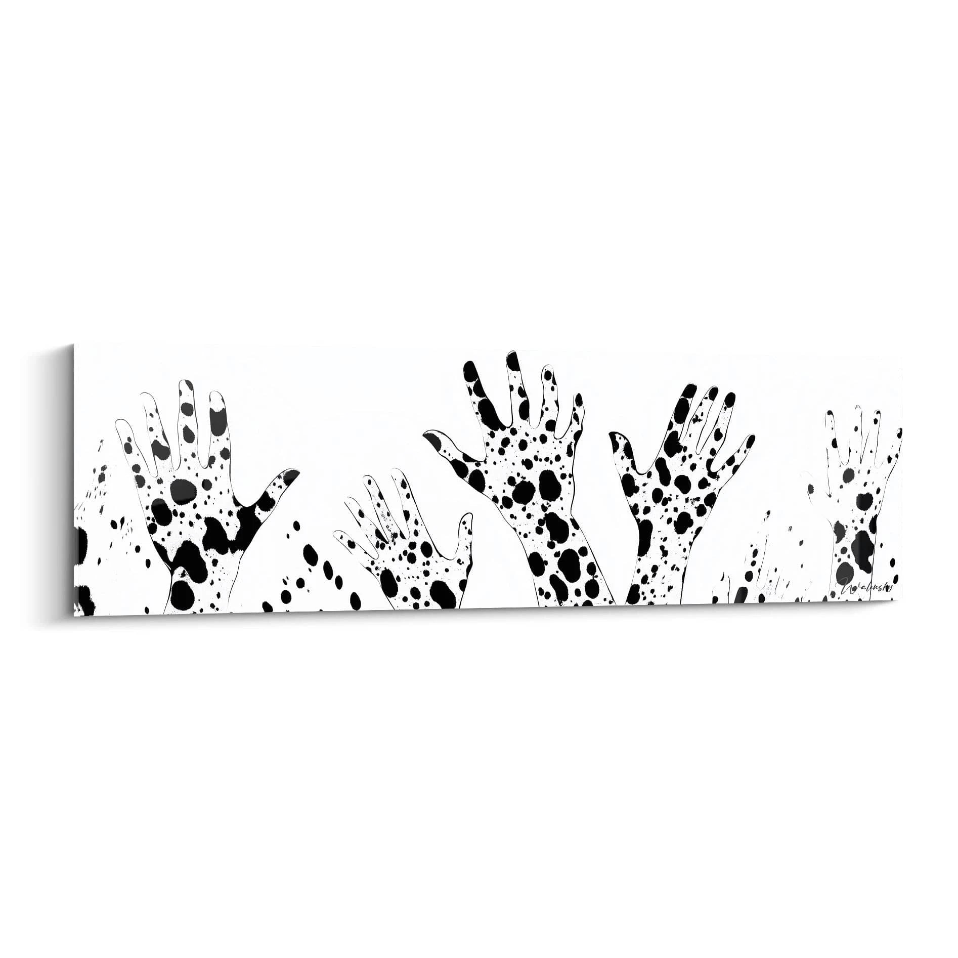Tableau tacheté noir et blanc de mains sur fond blanc par Walensky, parfait pour la décoration intérieure