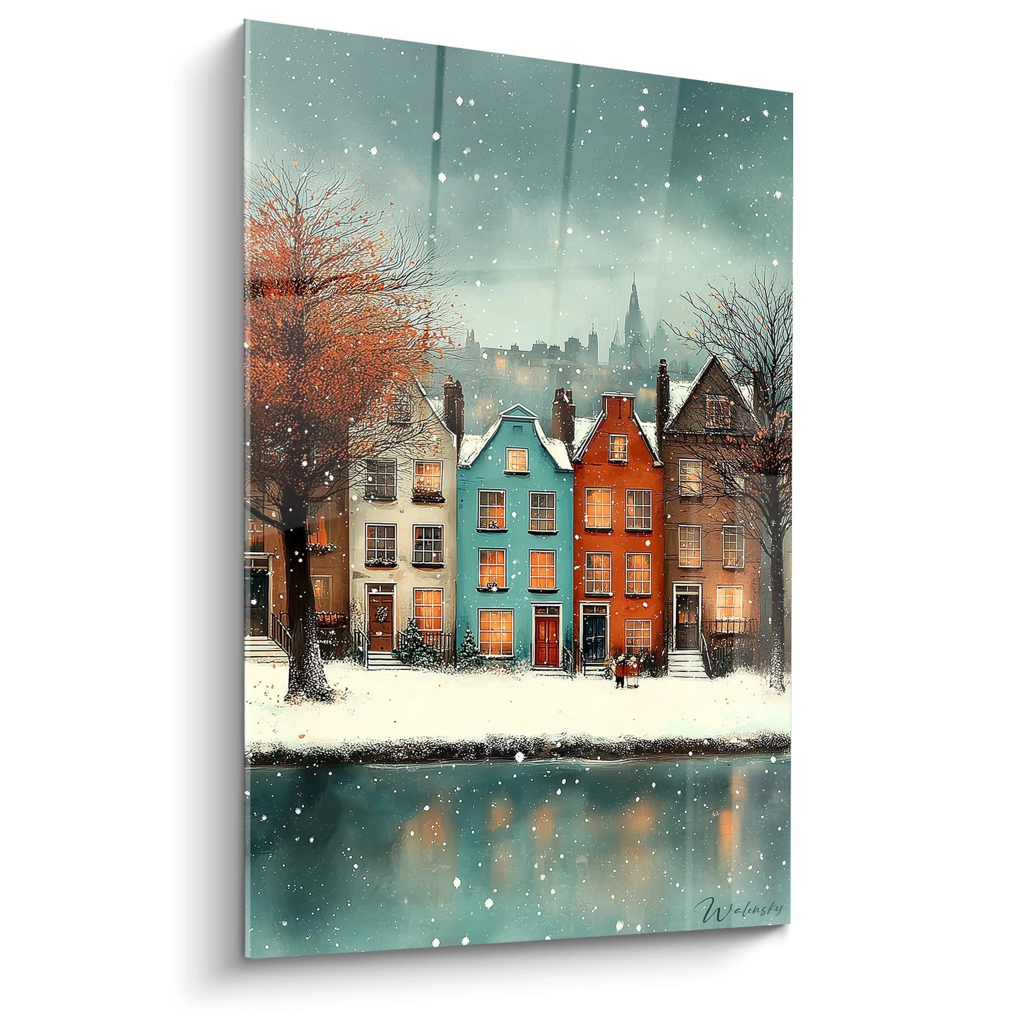 Tableau mural Walensky de maisons en hiver au bord du canal ambiance cosy avec neige tableau maisons hiver décoration murale