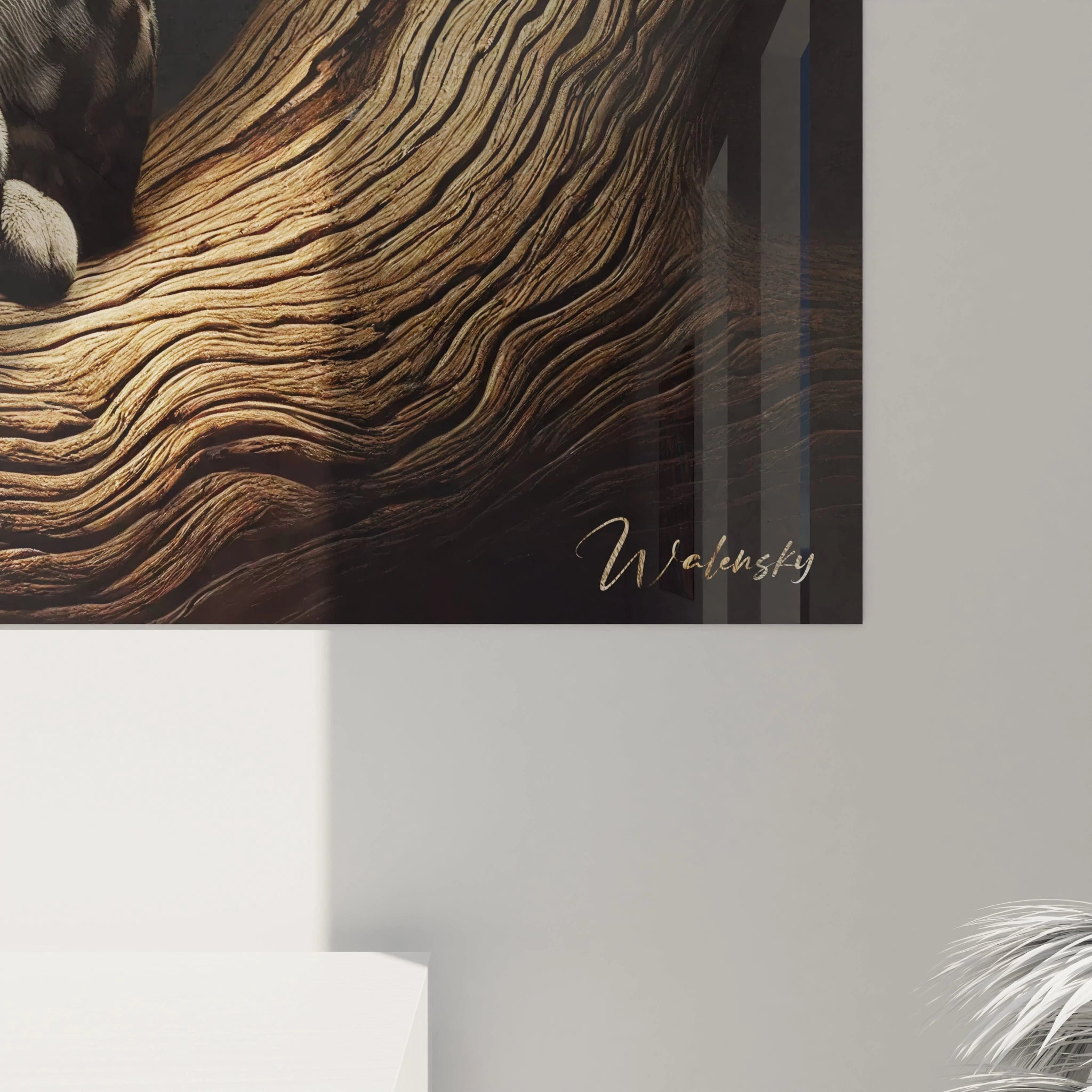 La vue de pres du tableau ocelot revele la texture minutieuse de la fourrure et la profondeur du regard. Un chef-d'oeuvre realiste qui capte toute l'essence de ce felin majestueux.