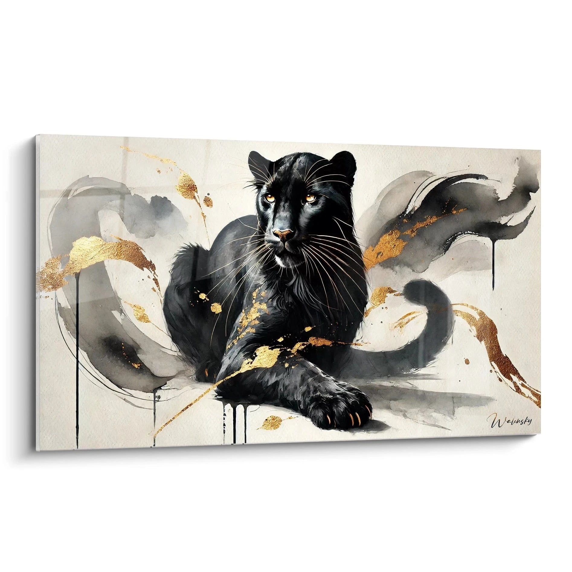tableau panthere noire, une oeuvre captivante aux touches dorees, ajoute une touche sophistiquée a n'importe quelle piece. Son elegance sublimee par le contraste noir et or attire tous les regards