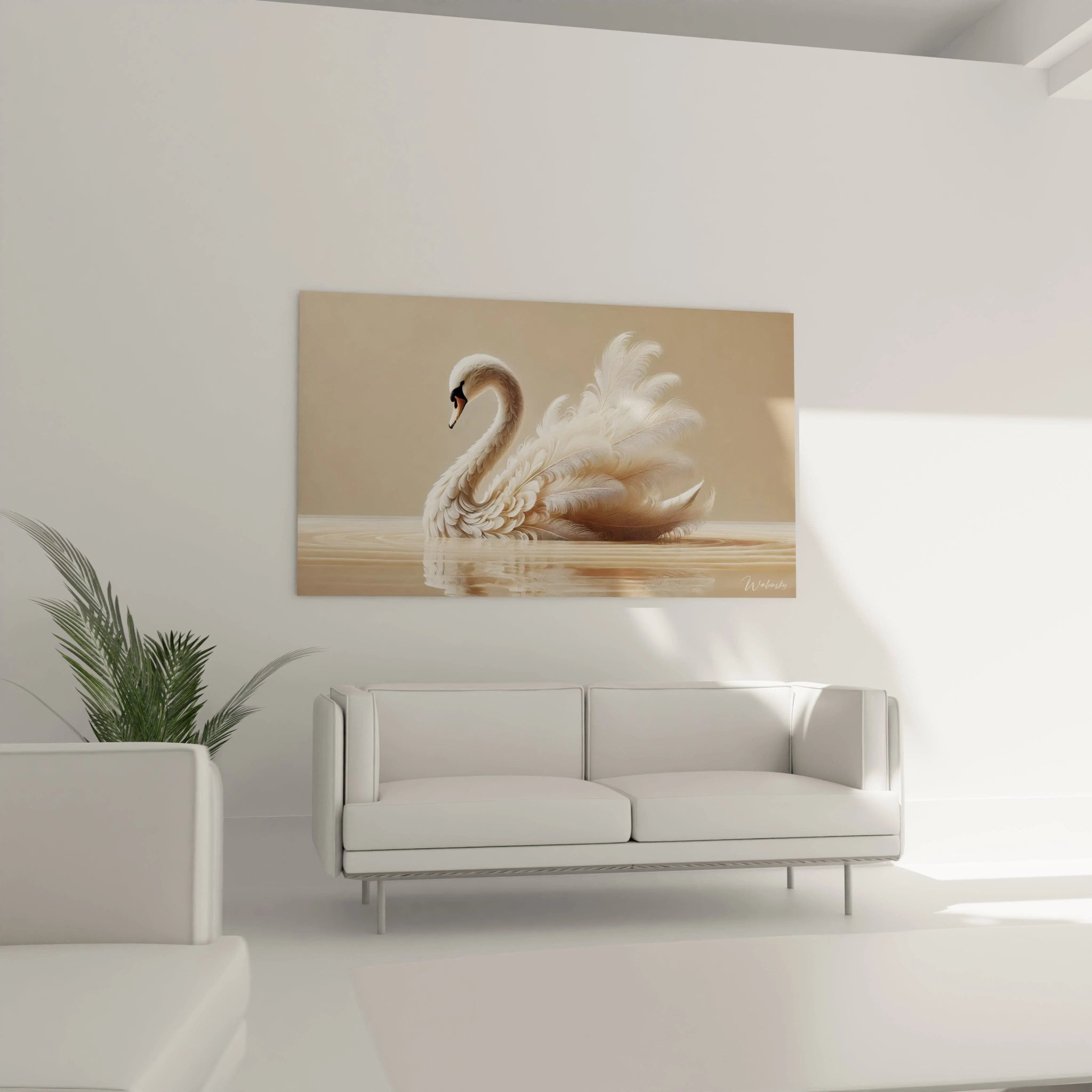 tableau cameleon au dessus du canape dans le salon evoque calme et sophistication ses teintes neutres et son style epure se fondent avec elegance dans votre espace de vie