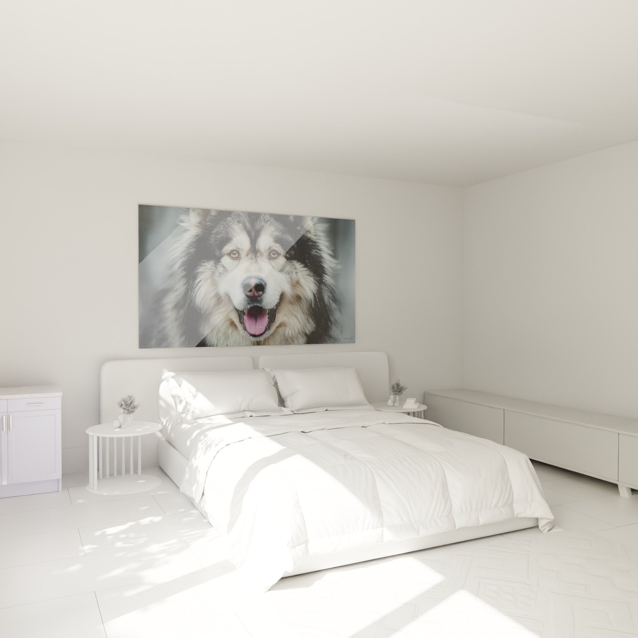 Tableau malamute alaska chambre décoration murale portrait chien yeux ambrés ambiance cocooning nordique