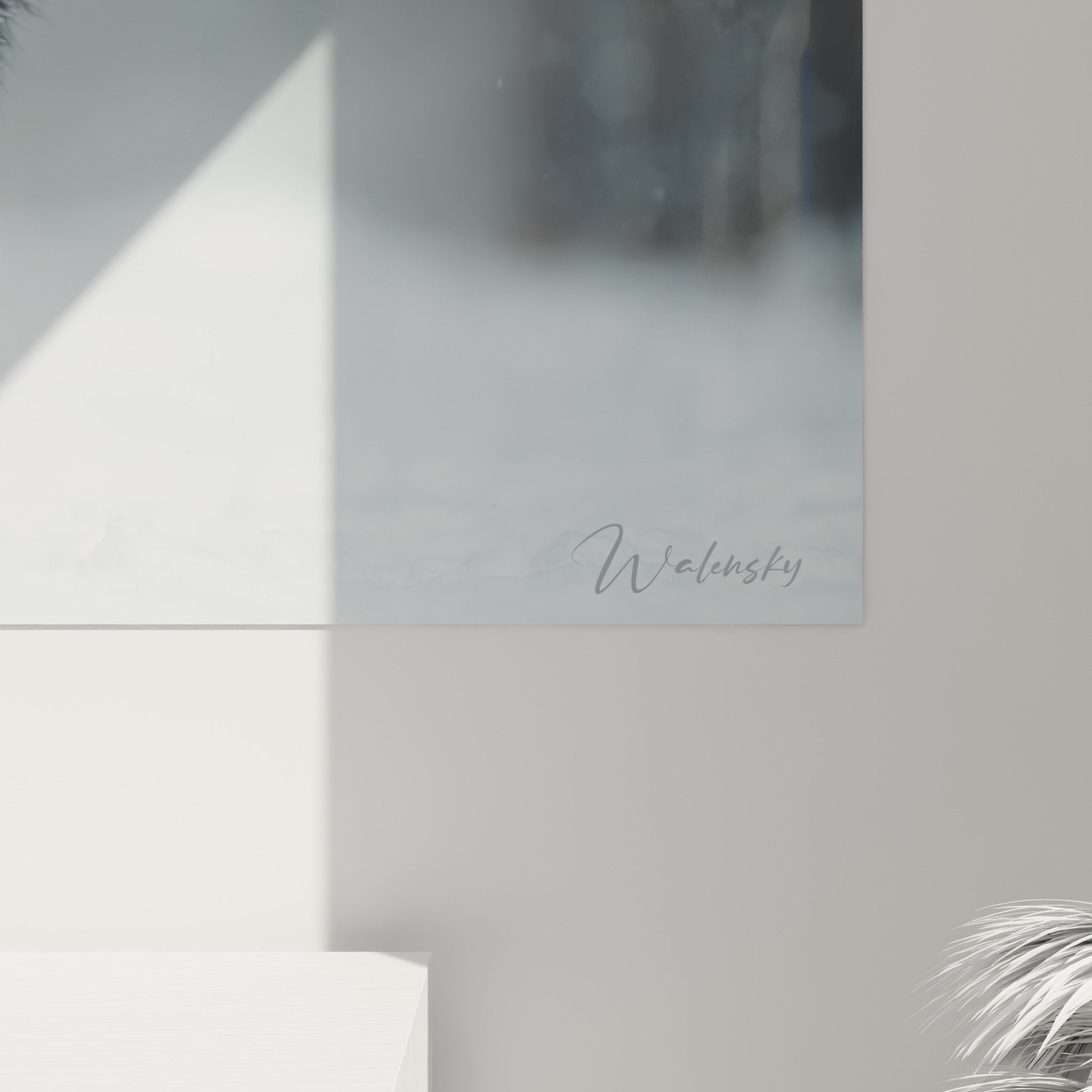 Vue ensemble tableau Malamute Alaska neige integre dans salon contemporain murs clairs