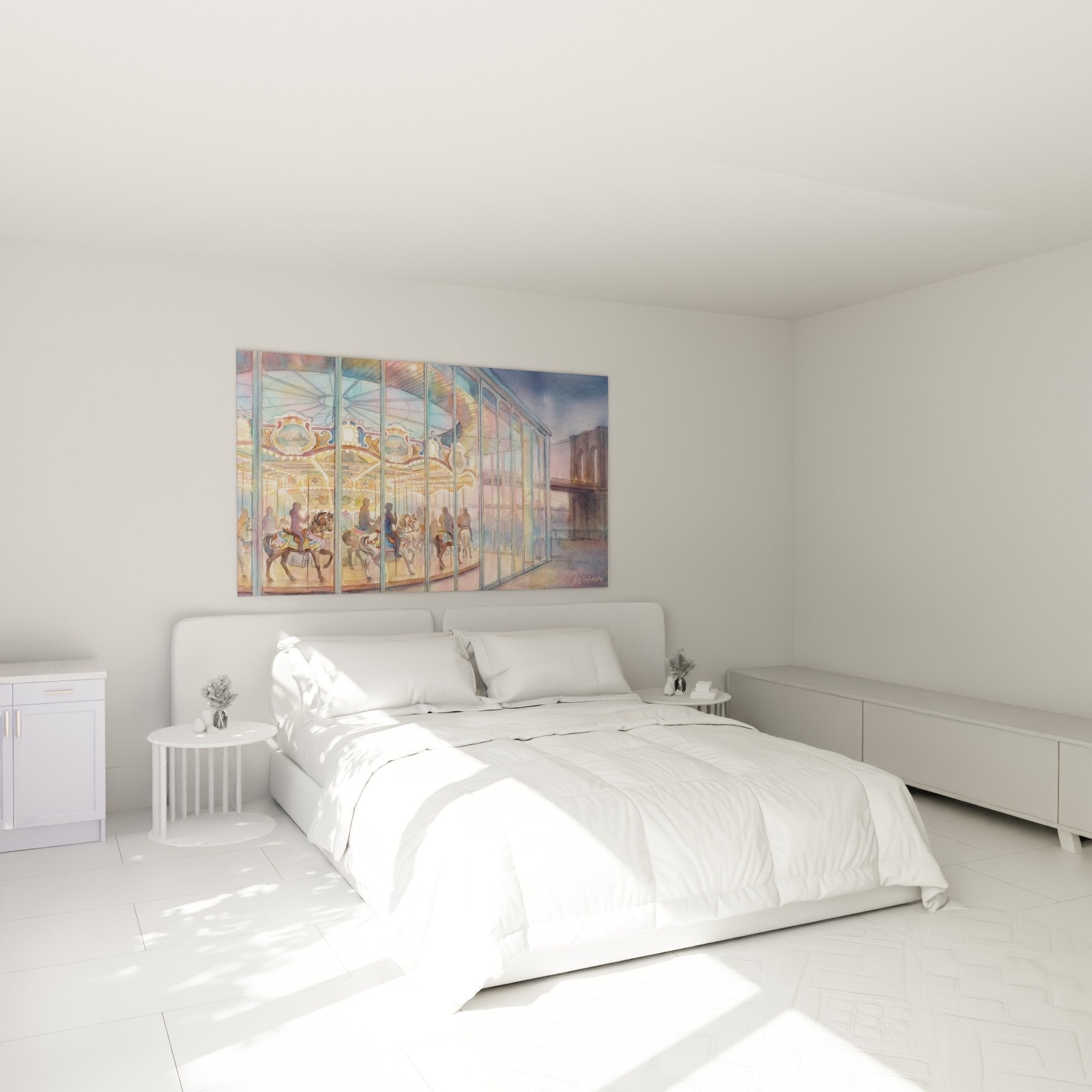Tableau manege pastel dore accroche chambre decoration murale douce enfant Brooklyn