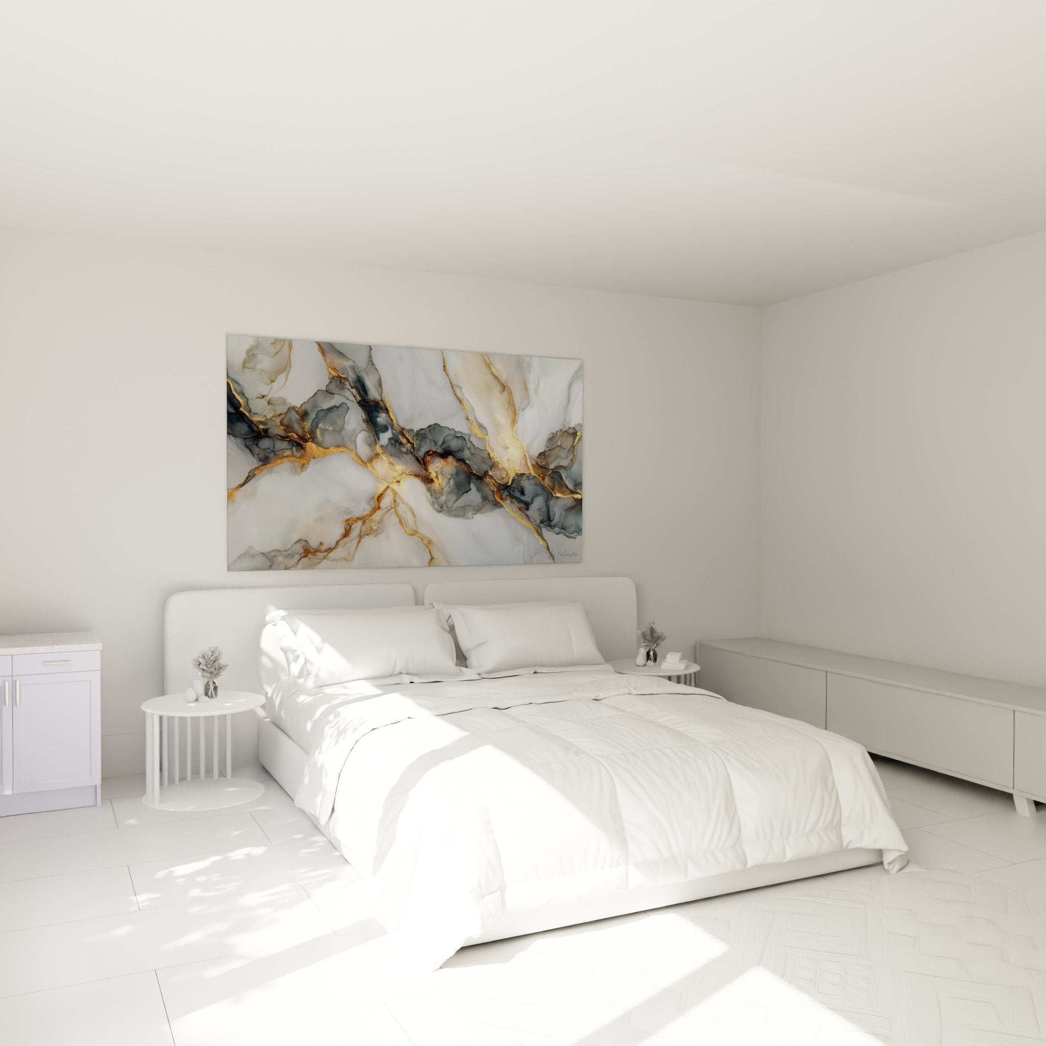 Abstract marble gold gray bedroom headboard wall art elegant refined contemporary decor