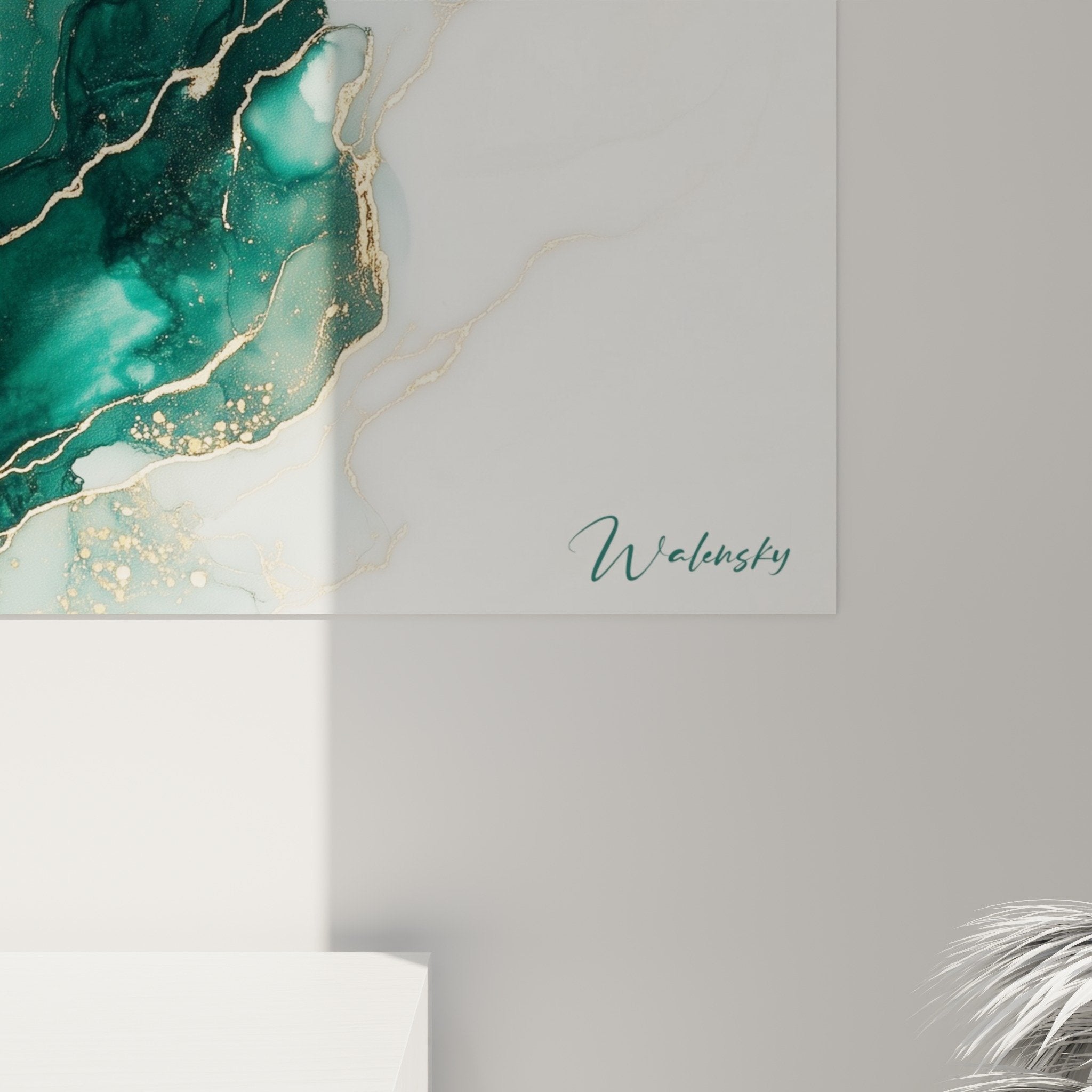 tableau marbre abstrait turquoise dore vue ensemble decoration interieur moderne