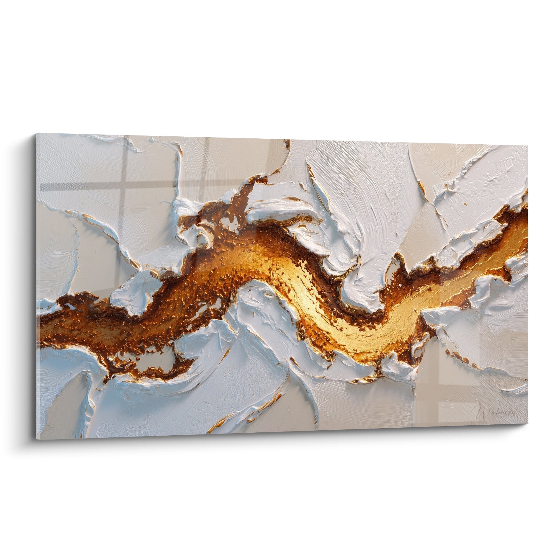 tableau marbre abstrait vagues dorées blanches relief texturé toile moderne luxueux