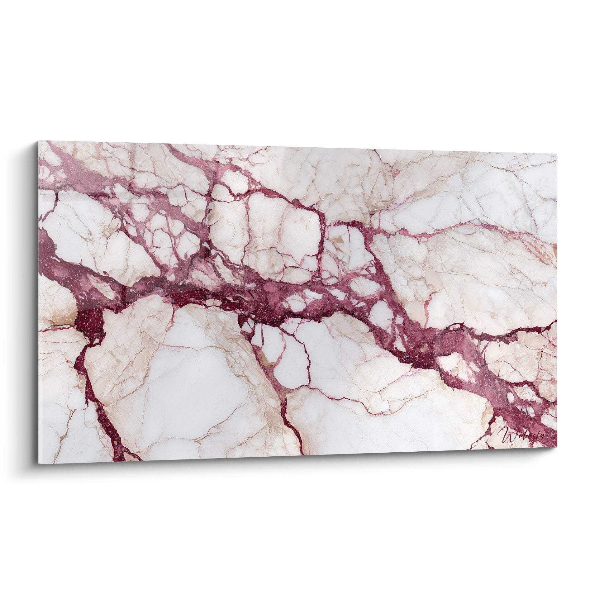 Tableau marbre abstrait avec veines bordeaux sur fond creme nacre decoration murale elegante