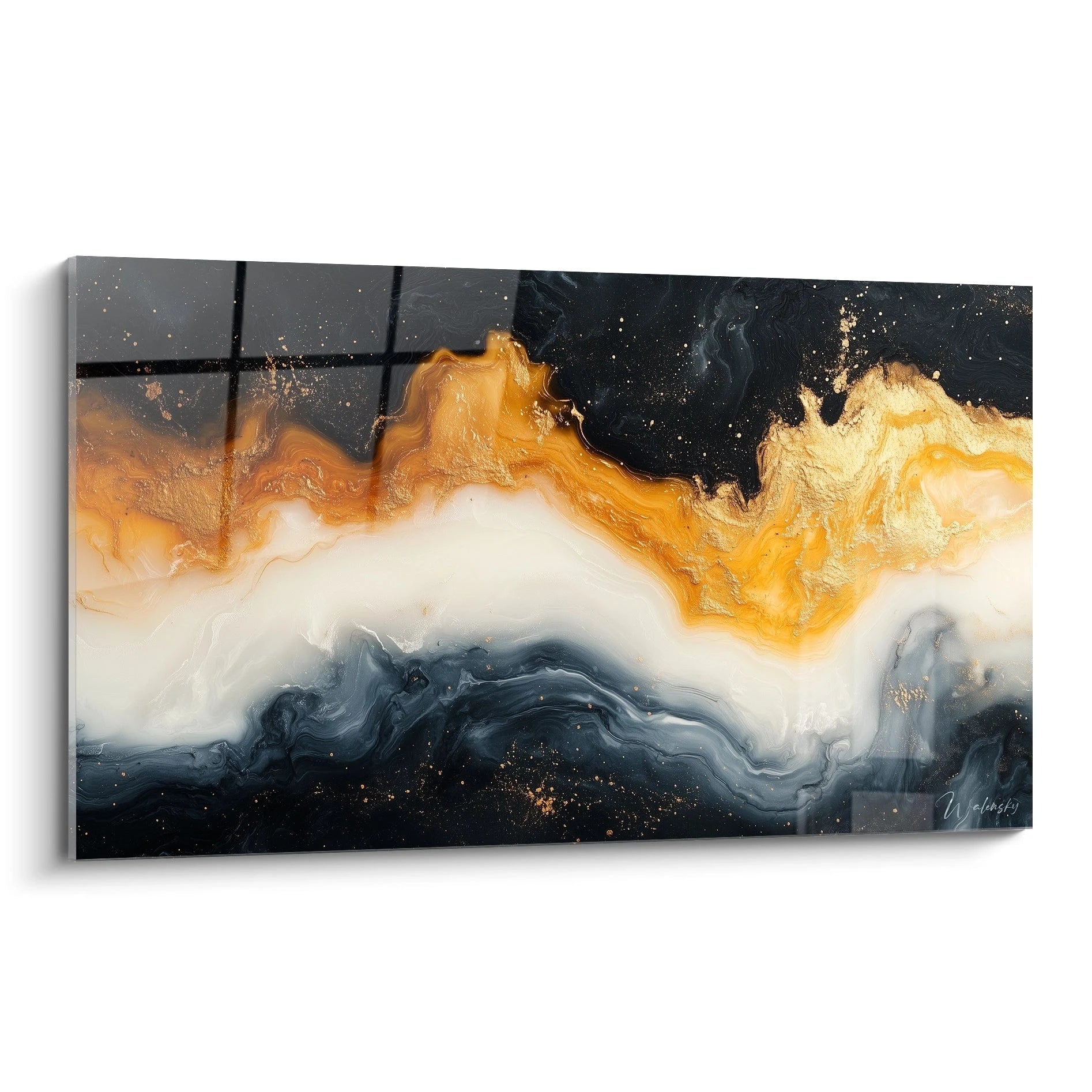 Tableau de peinture abstrait Walensky en noir, blanc et or pour une décoration moderne