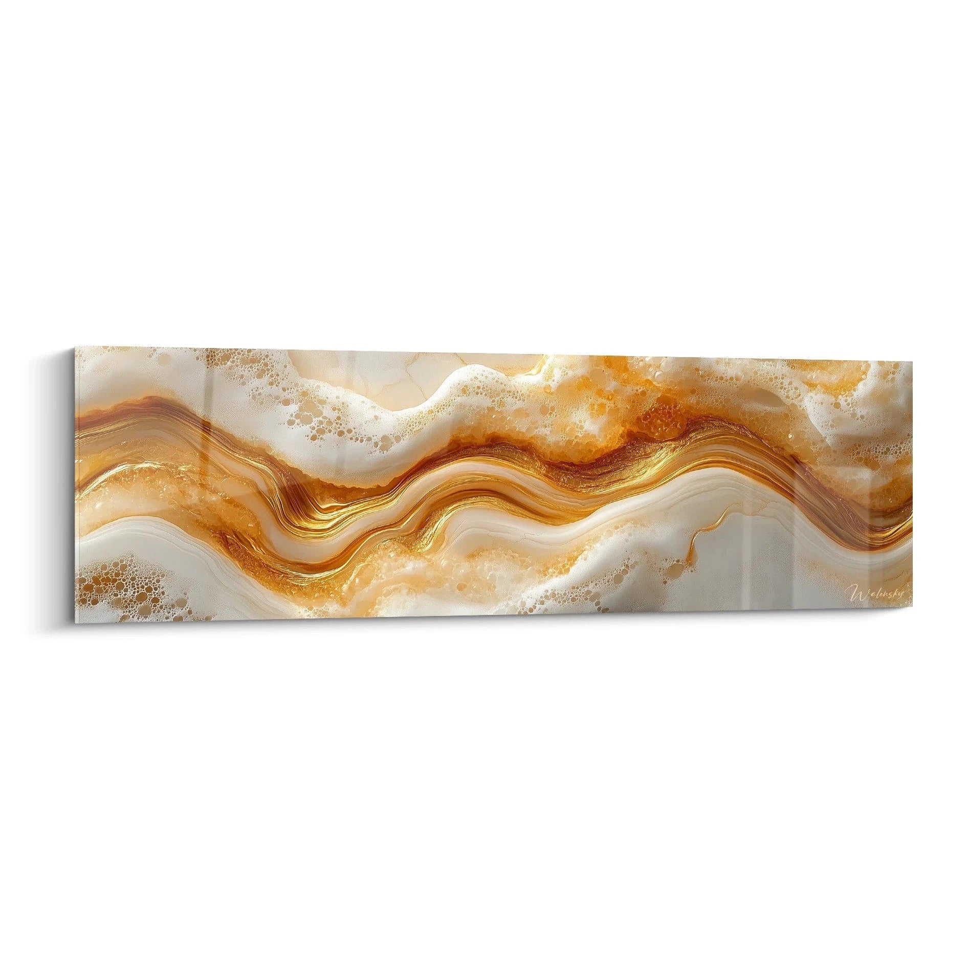 Tableau moderne abstrait Walensky avec des motifs dorés et blancs pour une décoration élégante