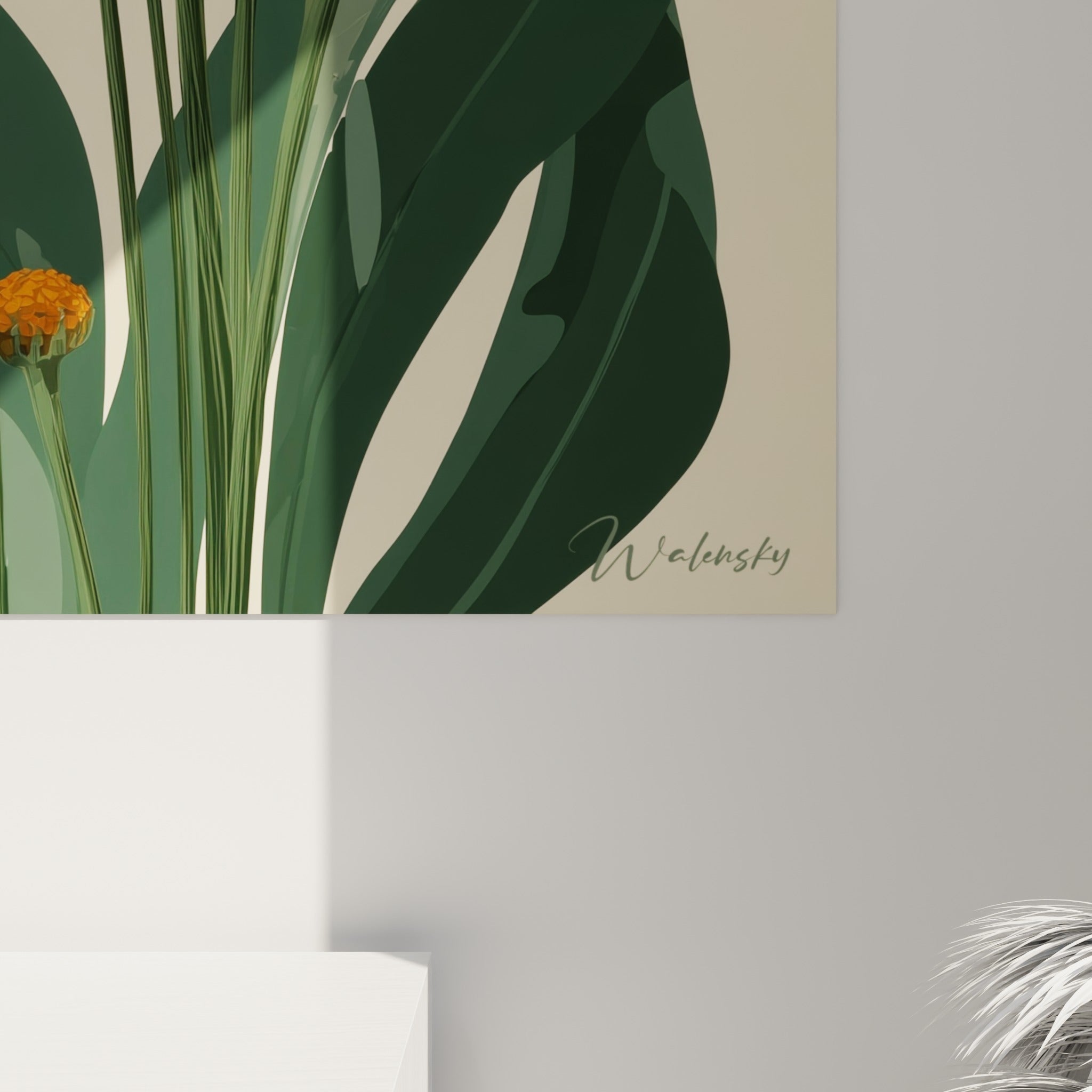 Détail des pétales crème et du cœur orange d'une marguerite, aplats de couleur nets