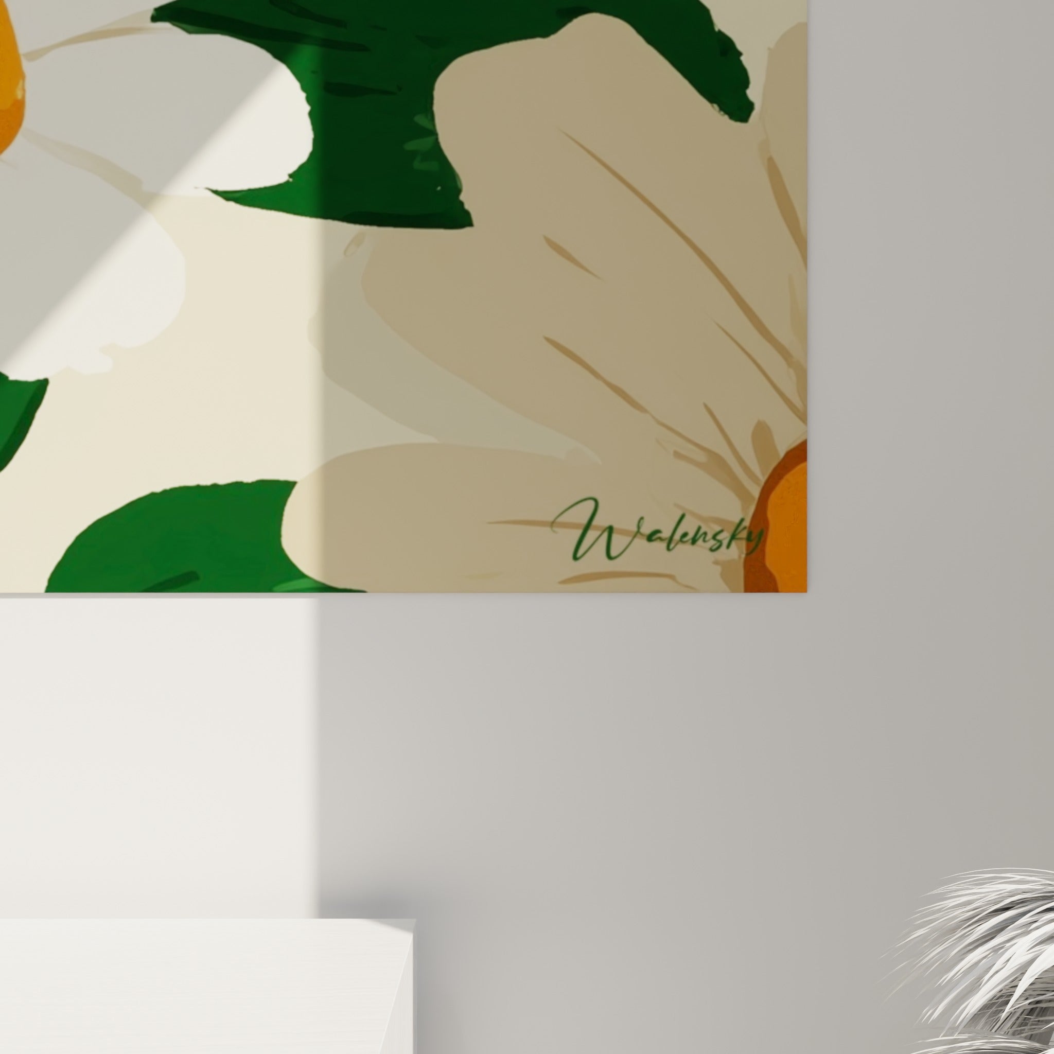 Nervures fines des pétales blancs et grain orangé des cœurs de marguerite visibles en gros plan sur la toile