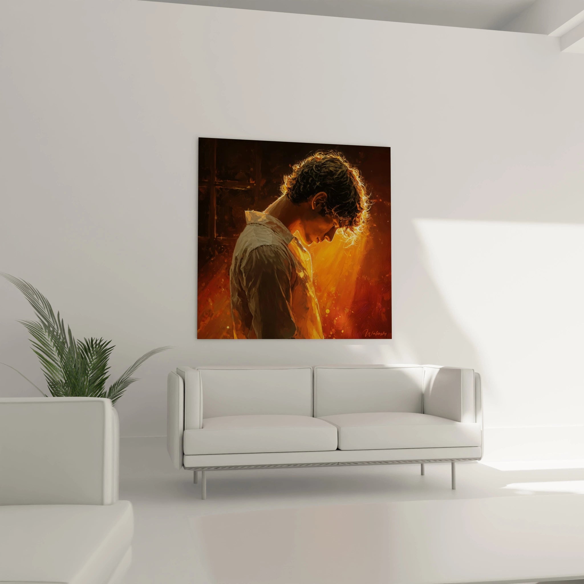 Tableau masculin contre-jour mettant en valeur une silhouette éclairée par la lumière dorée