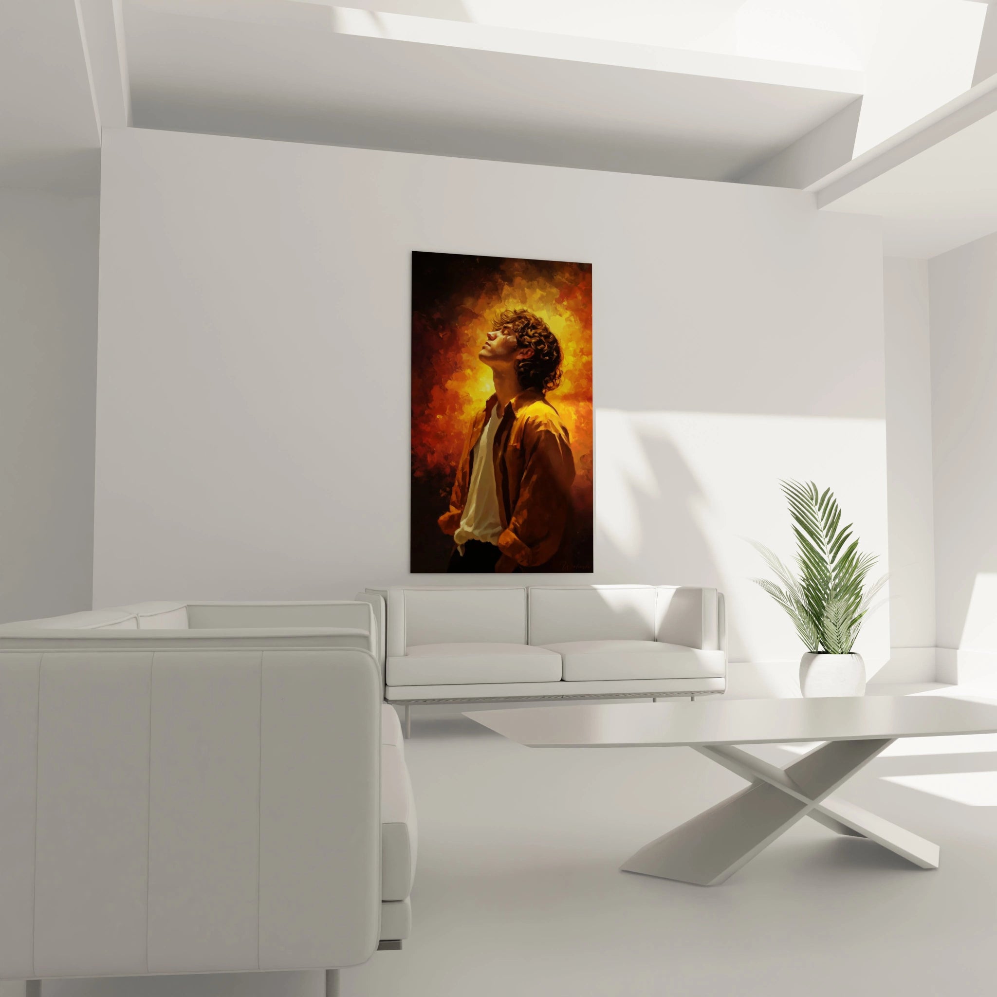 Tableau masculinité décoration murale représentant un homme en contemplation dans un décor chaleureux