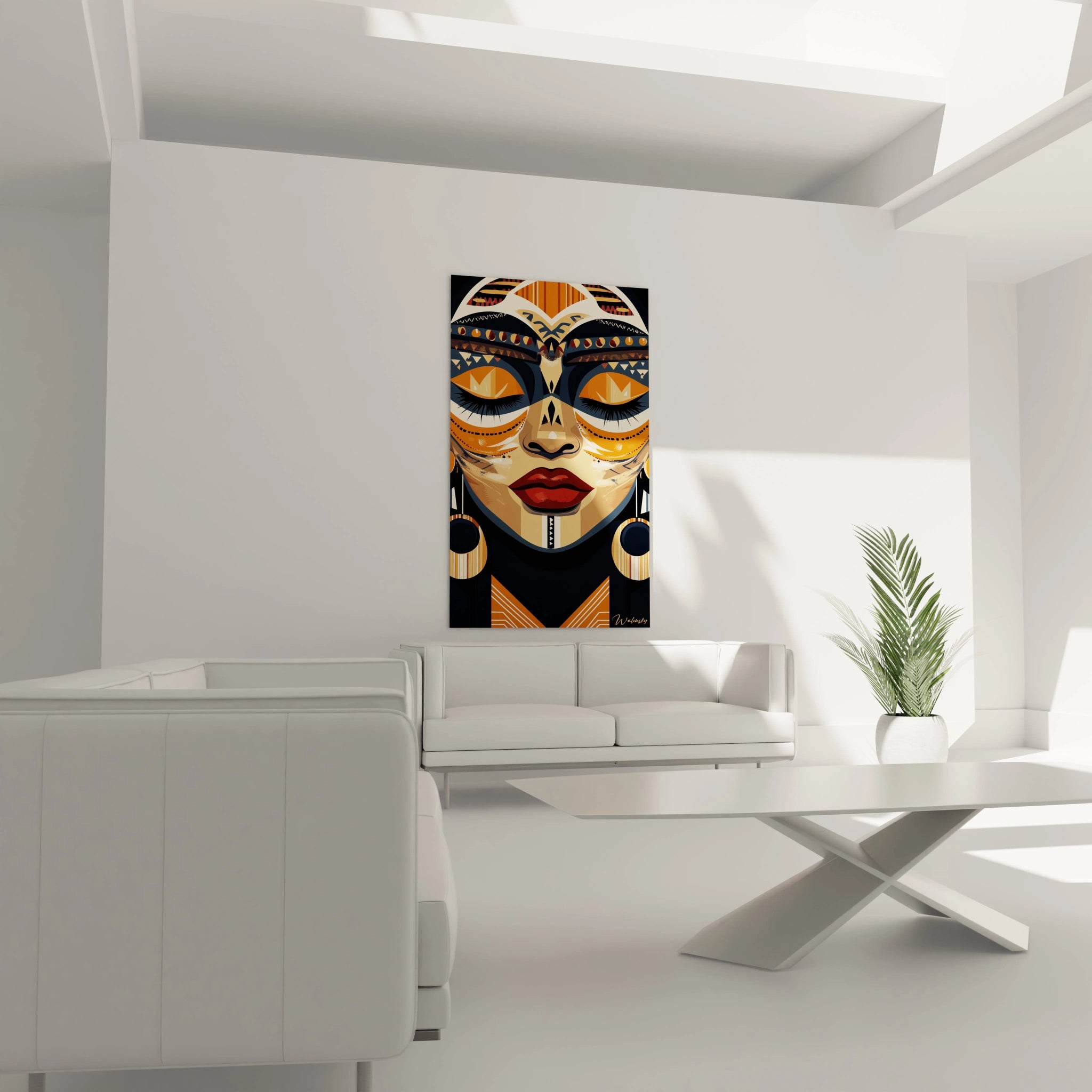 Tableau africain mural Walensky représentant des antilopes dans un salon moderne blanc lumineux