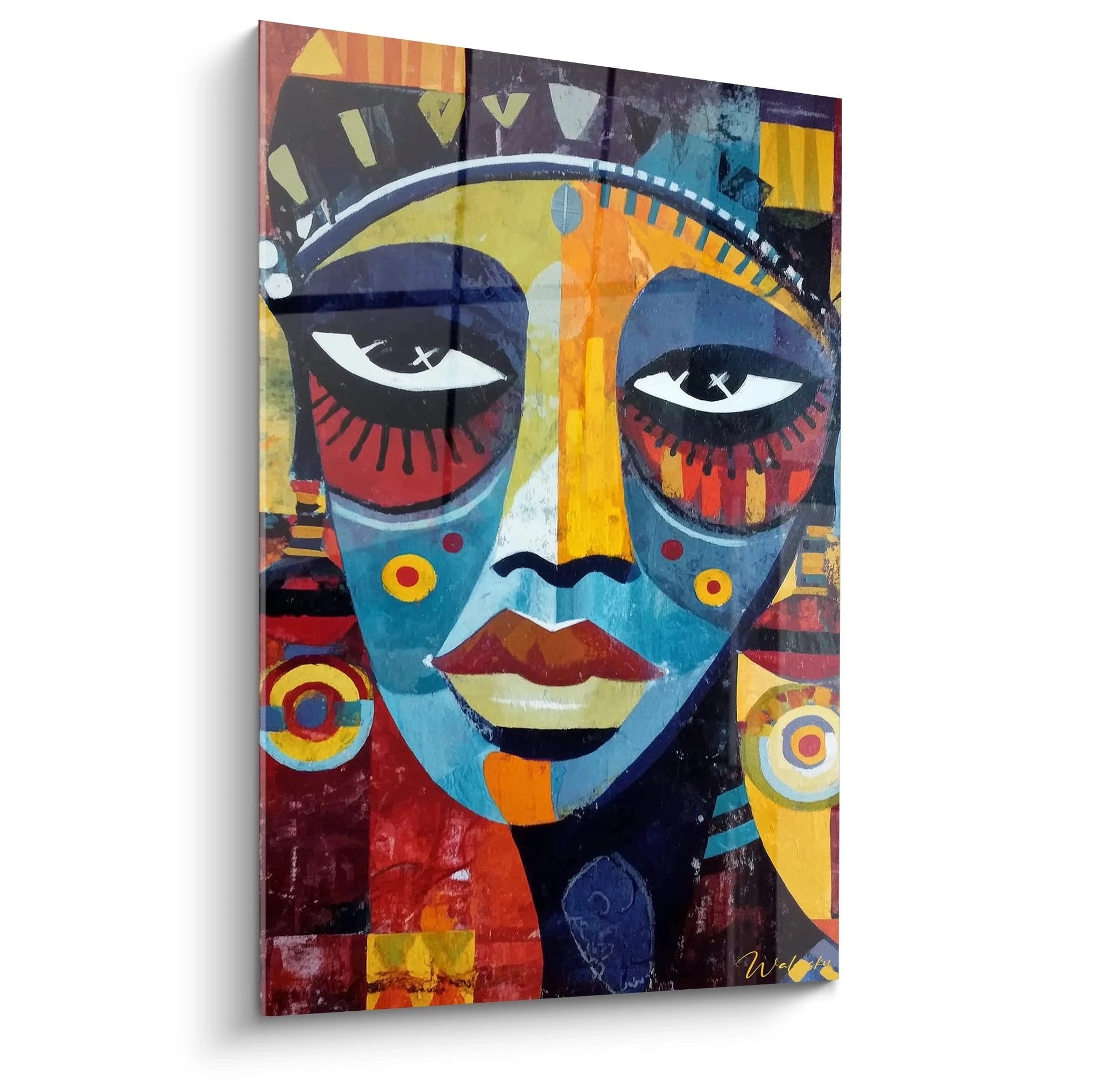 Tableau masque africain coloré de Walensky avec des motifs vibrants et artistiques