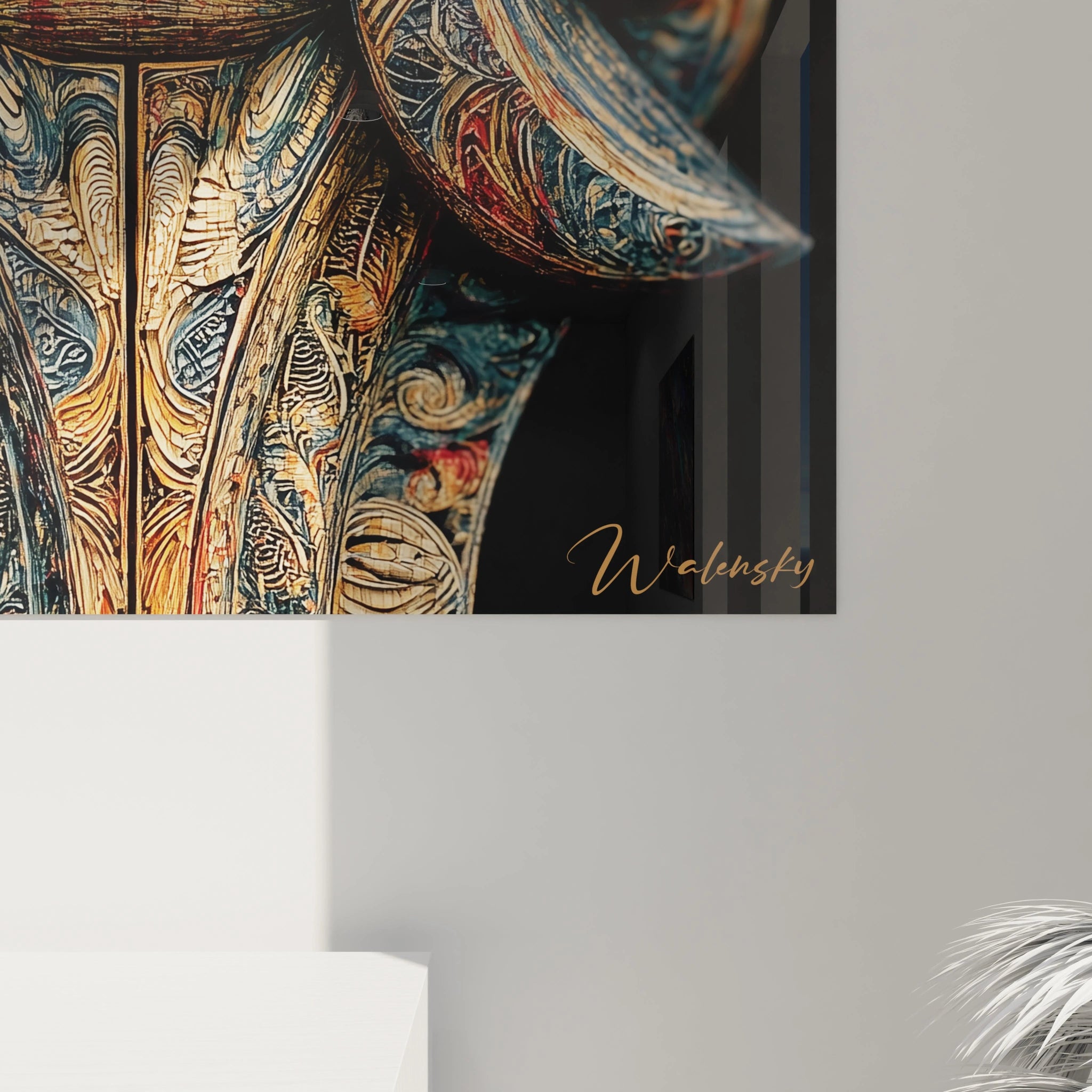 Tableau mural Walensky gros plan sur tableau masque tribal ornemental finition brillante et signée