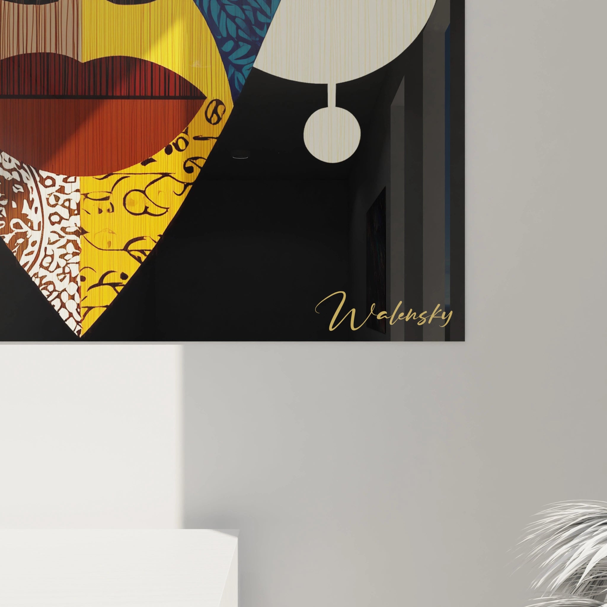 Tableau masque africain artistique de Walensky avec des motifs colorés et modernes pour décoration murale