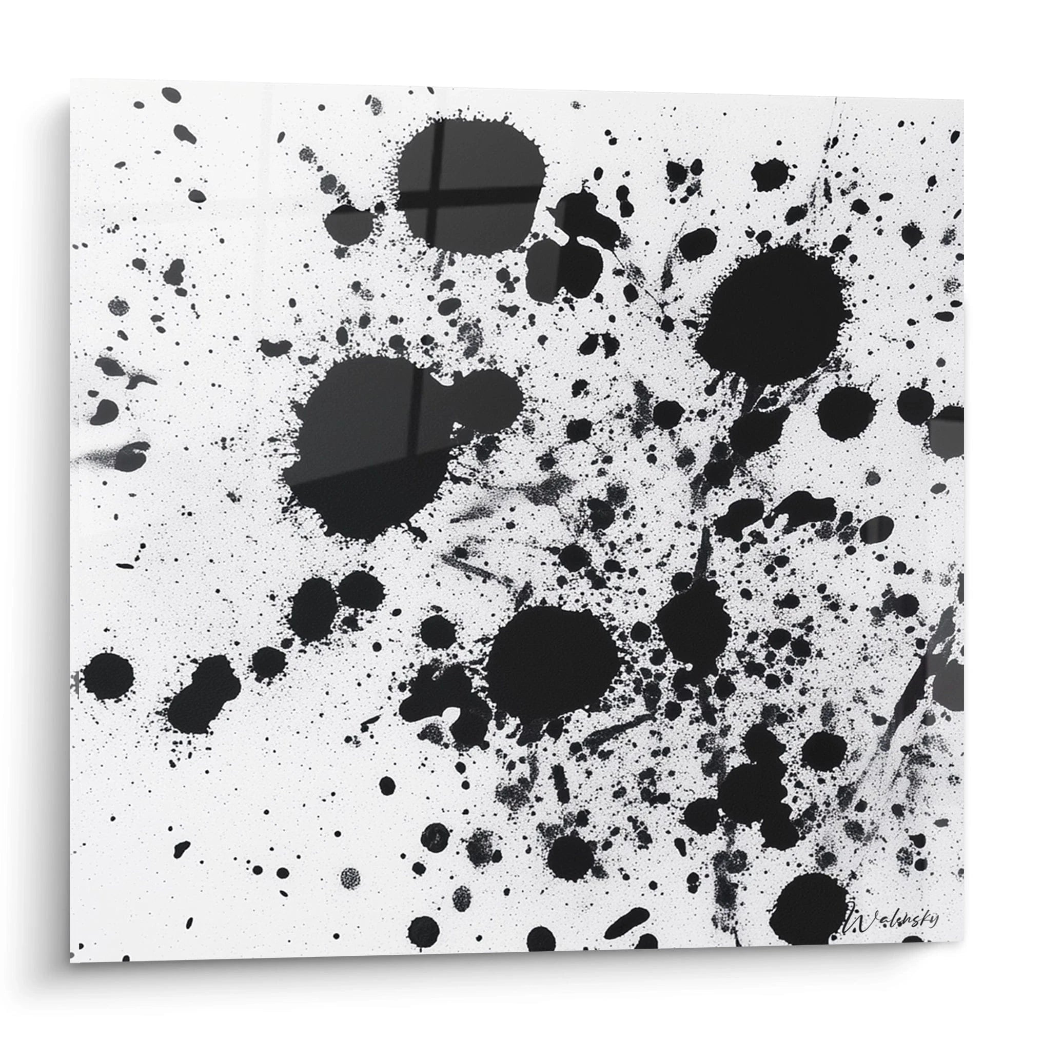 Tableau noir et blanc tacheté de Walensky avec des éclaboussures d'encre et un design moderne