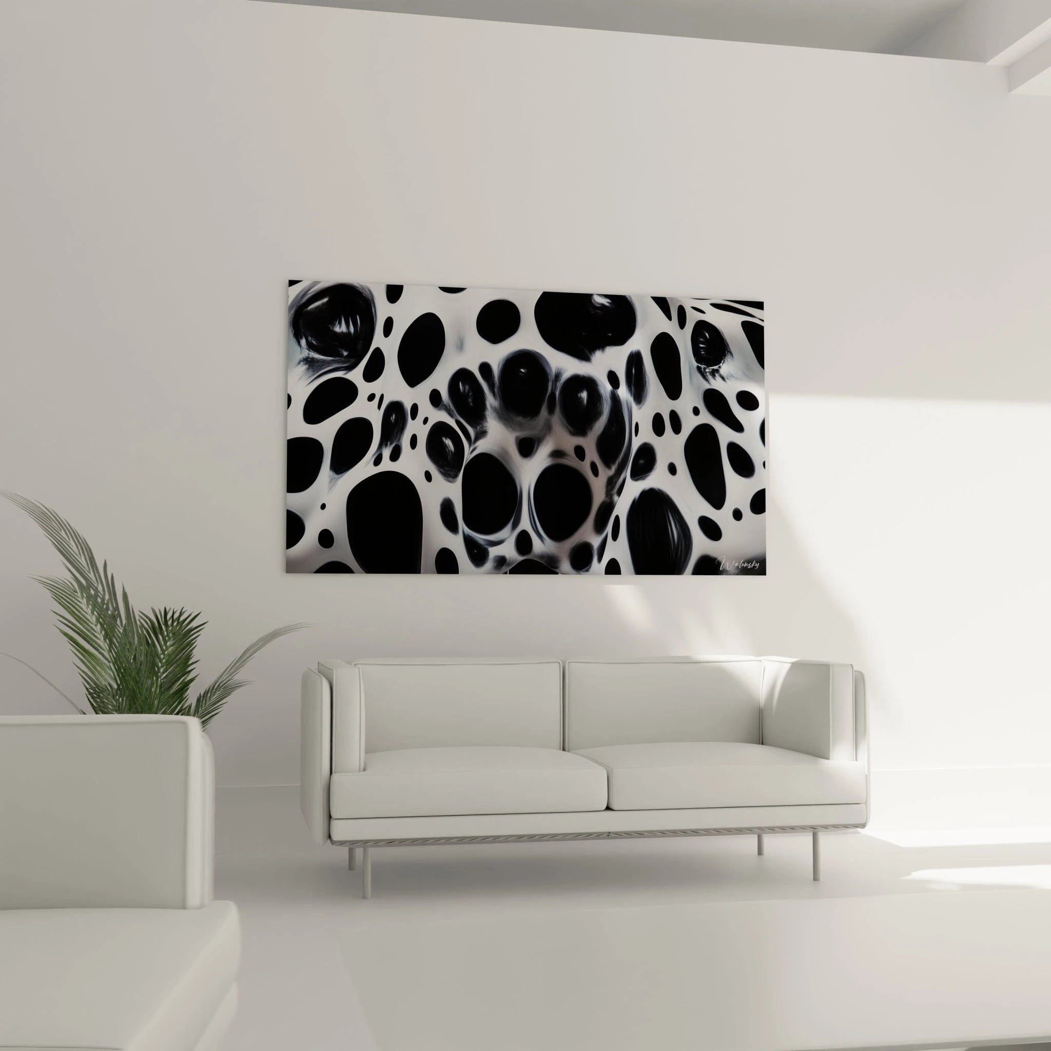 Tableau tacheté noir et blanc de Walensky, parfait pour décorer un intérieur moderne