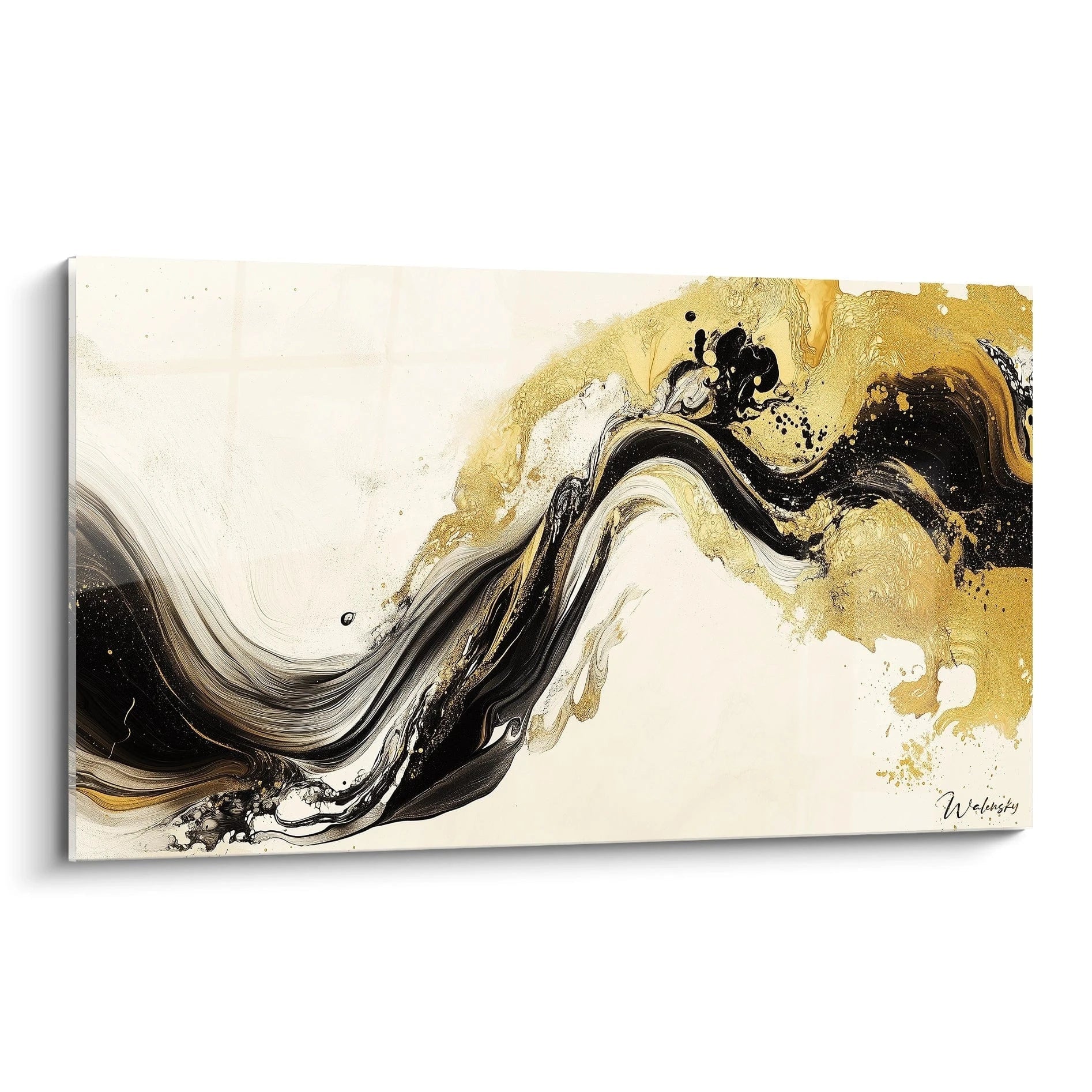 Tableau moderne abstrait Walensky avec des nuances de noir et or pour une décoration élégante