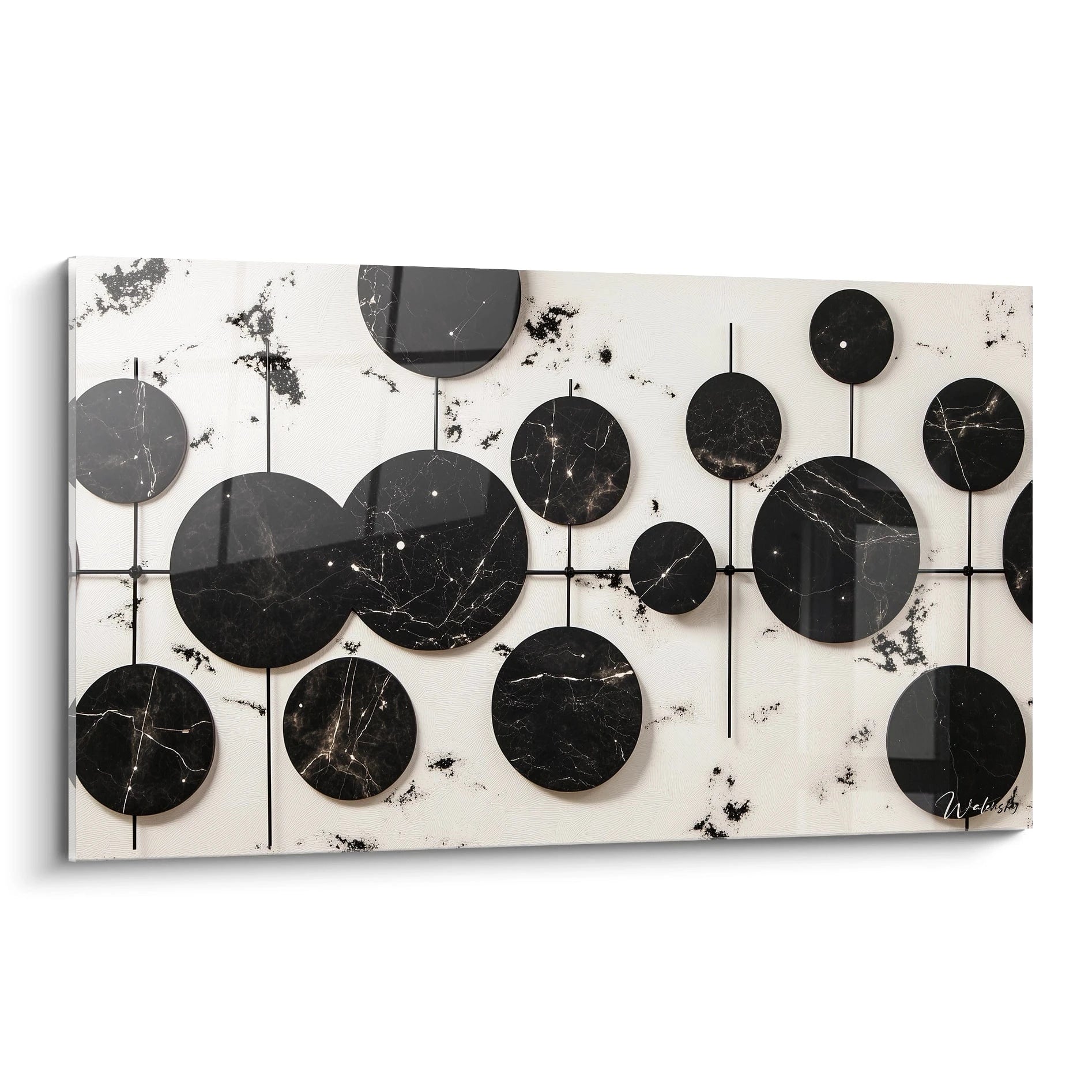 Tableau tacheté noir et blanc de Walensky avec des cercles et des graphiques modernes