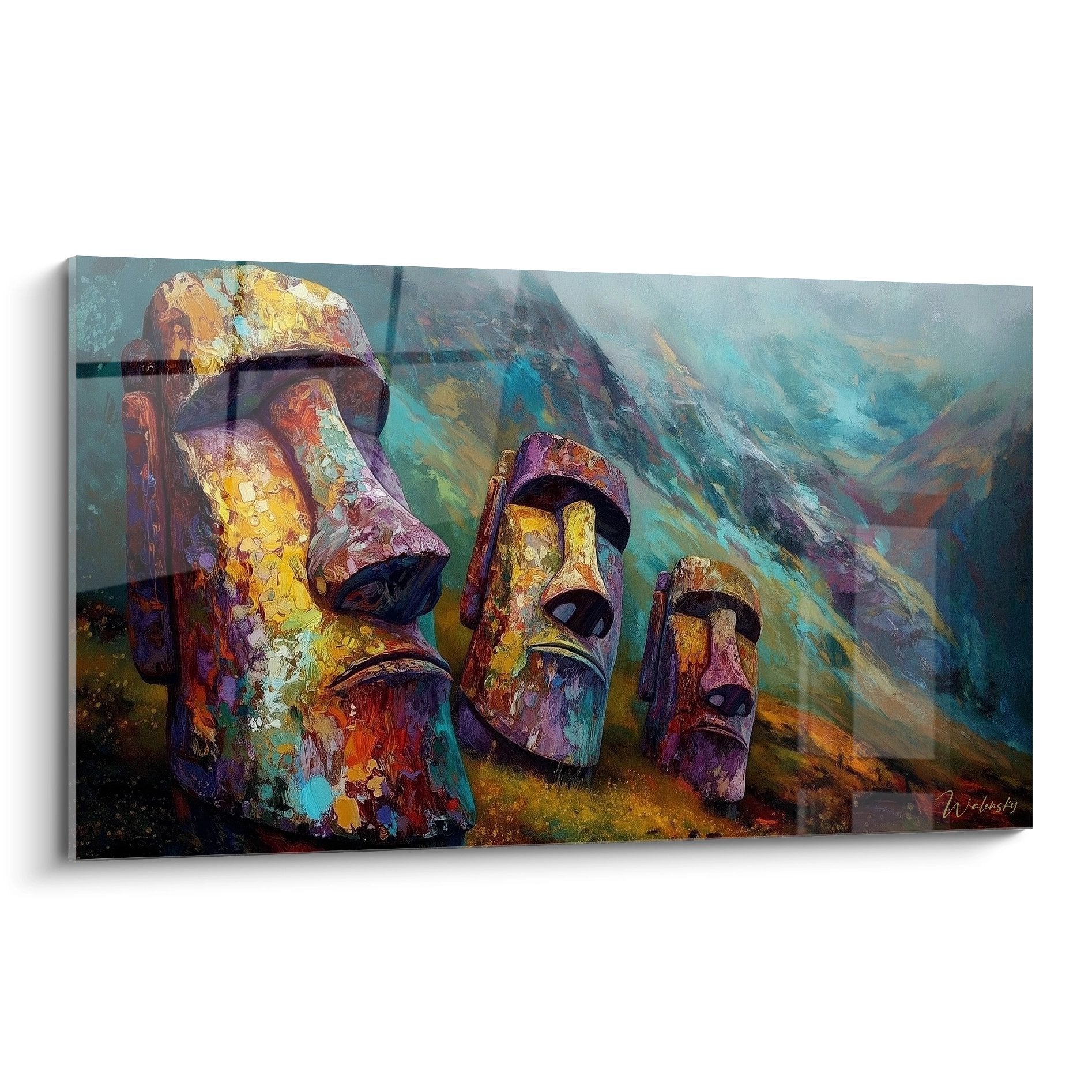 Tableau mural Moaï île de Pâques coloré - Art polynésien décoratif aux tons vibrants