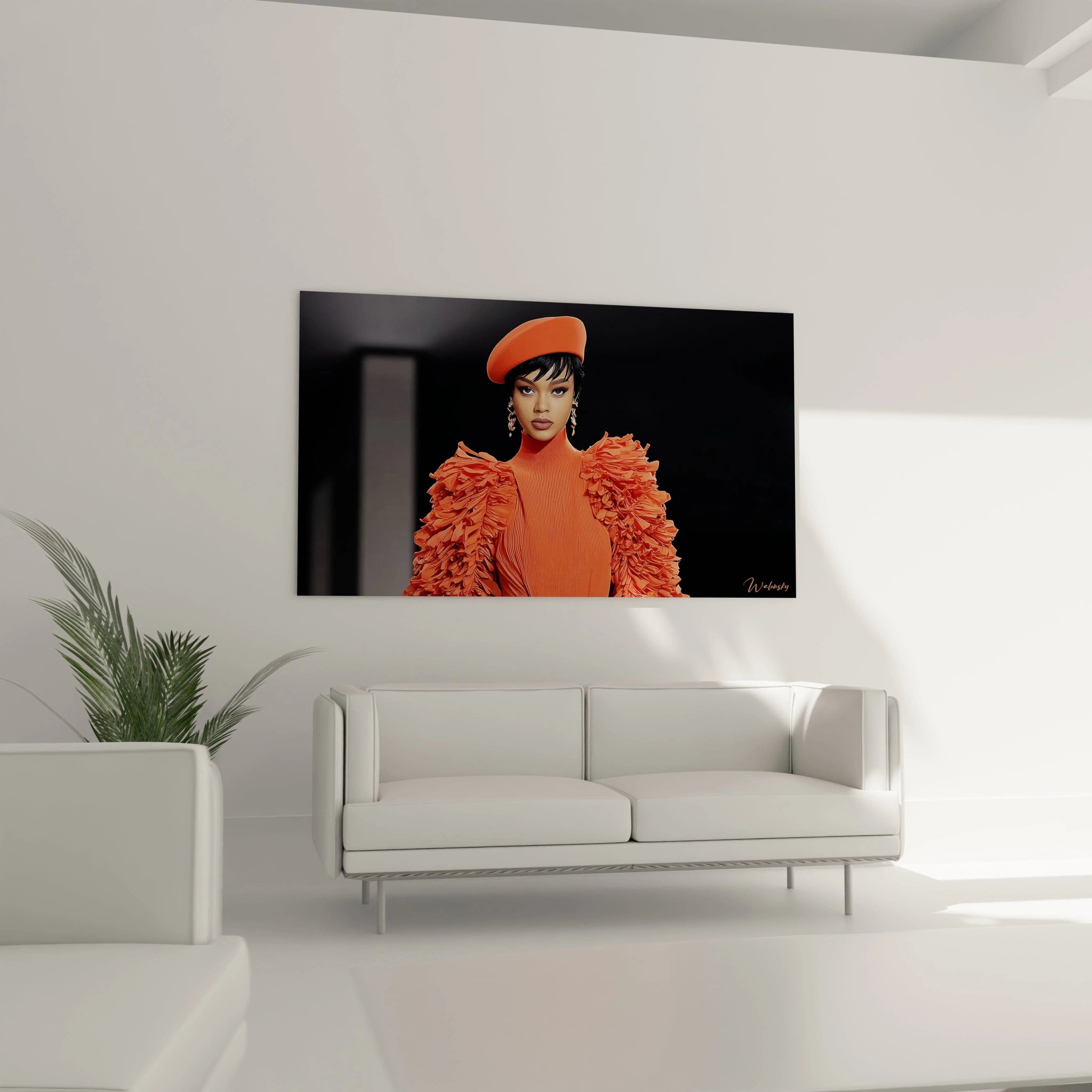 Tableau mural mode africaine de Walensky avec femme en robe enroulée et chapeau stylé