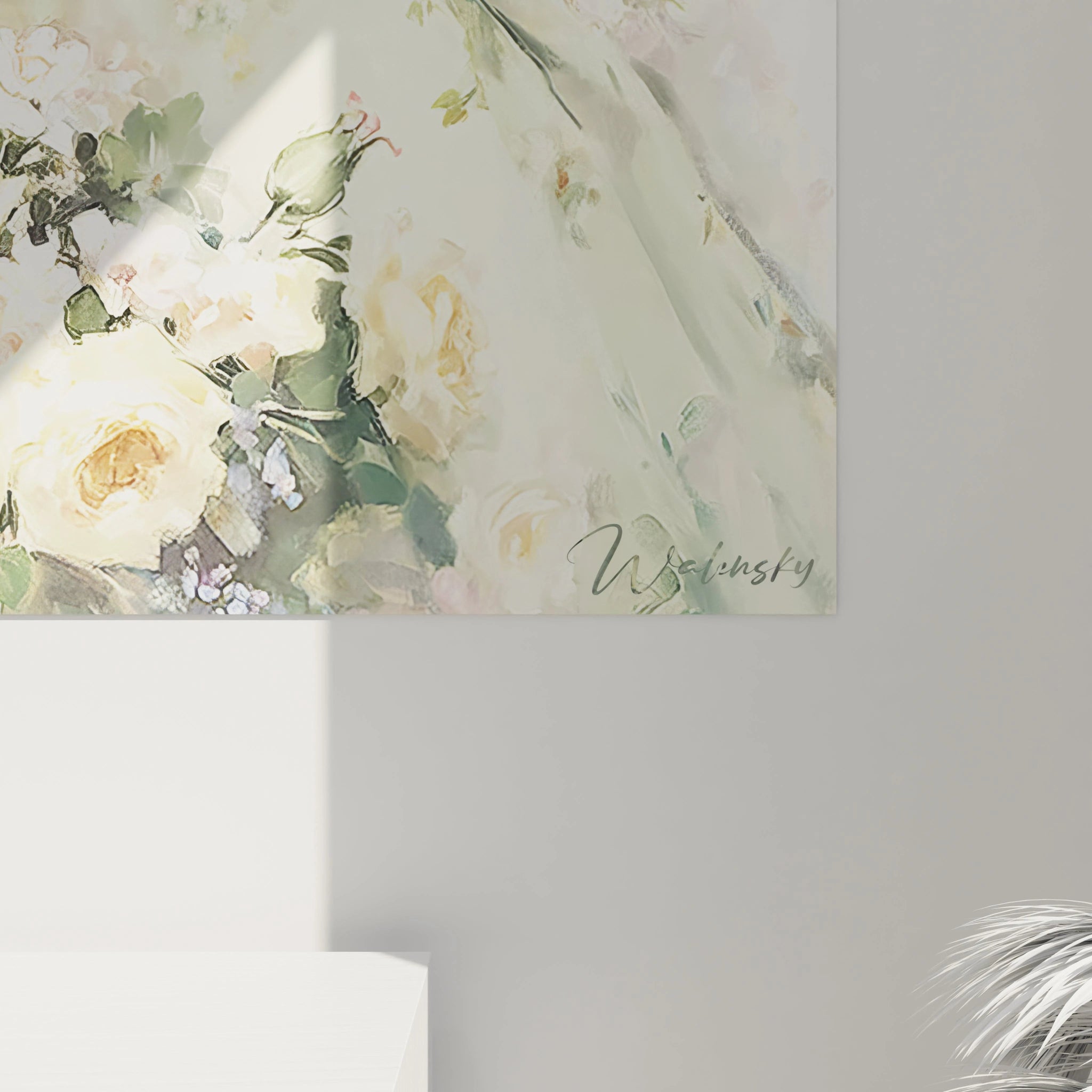 Tableau mode vintage femme de Walensky avec des fleurs délicates sur fond pastel