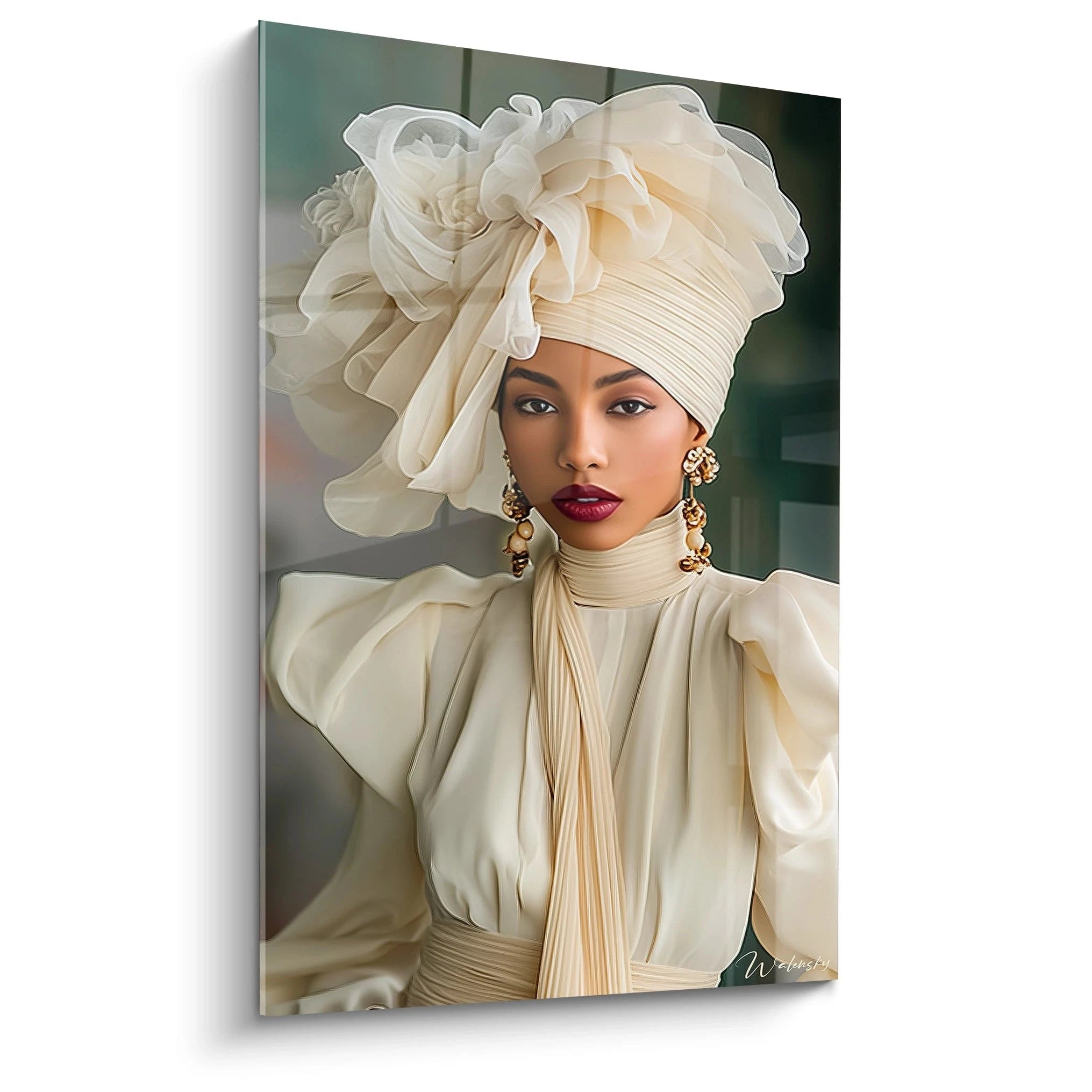 Tableau mode glamour de Walensky représentant une femme élégante en tenue chic avec un chapeau stylé