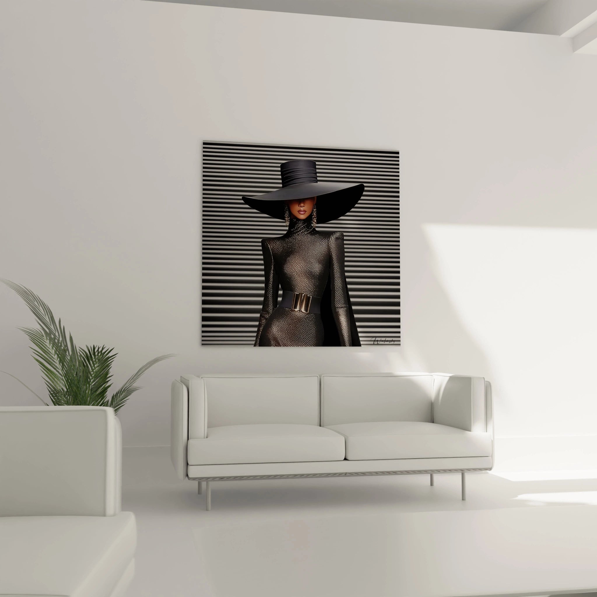 Tableau mode parisienne strass mettant en avant une mannequin élégante avec un chapeau large