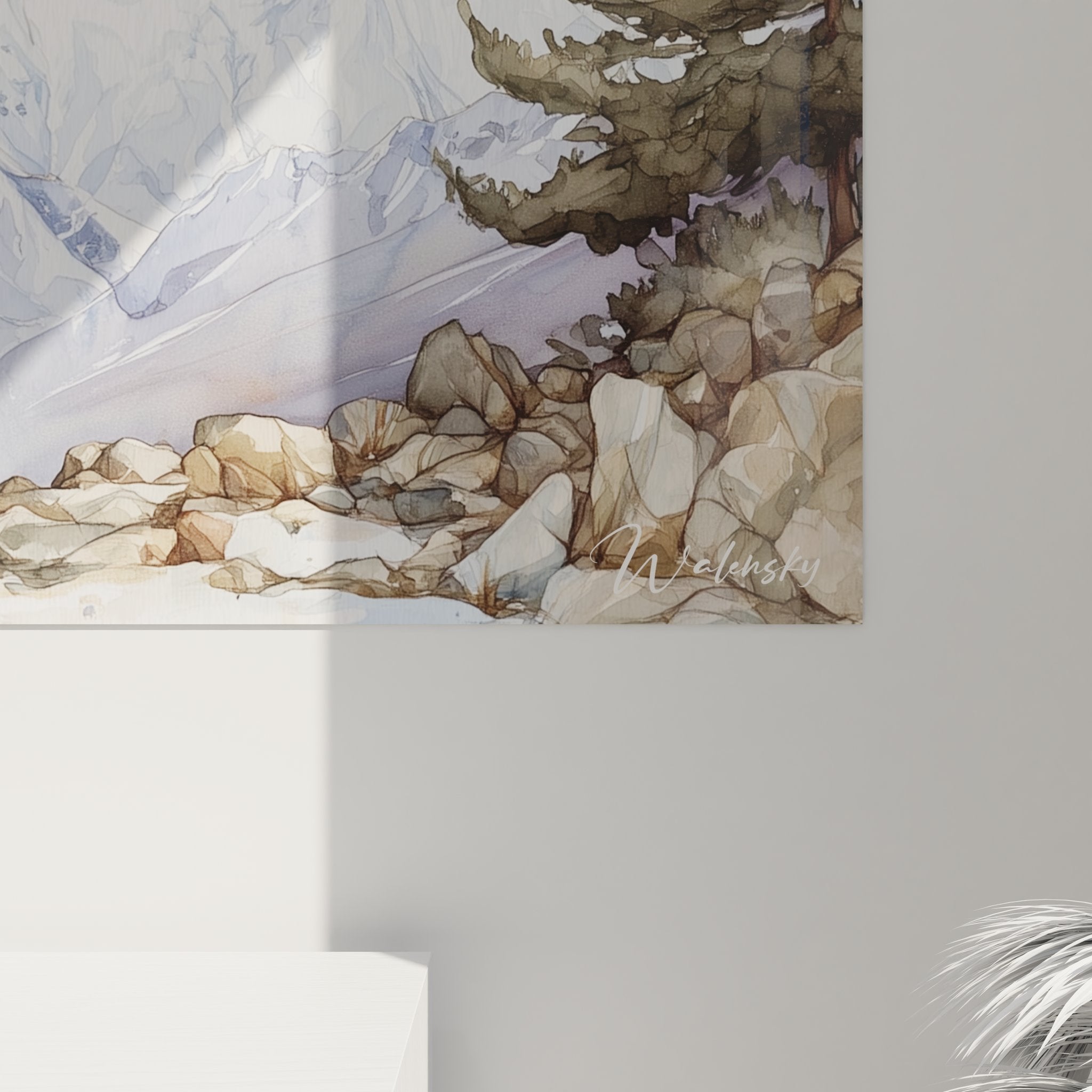 Vue ensemble tableau mont everest aquarelle himalaya decoration murale montagne art alpin walensky