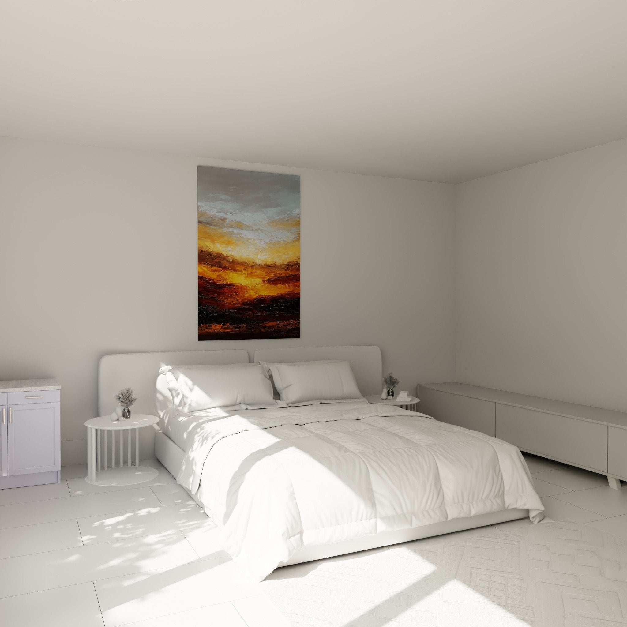 tableau paysage montagne chambre decoration murale coucher soleil ambiance apaisante