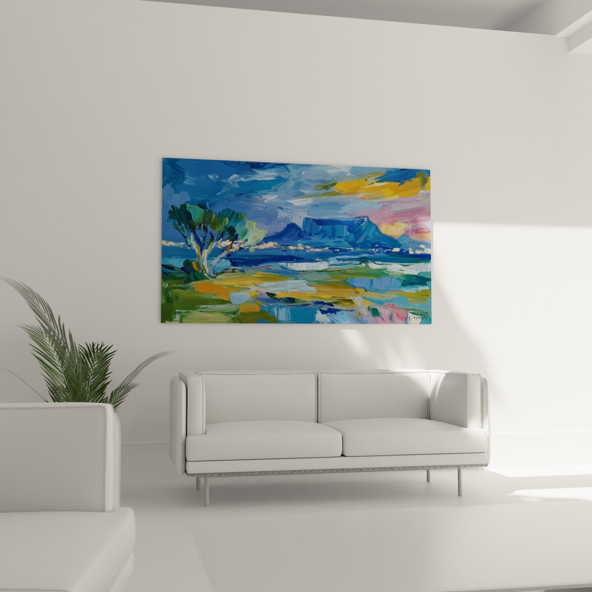 Détail tableau montagne montrant technique picturale impressionniste, coups de pinceau expressifs et couleurs vives