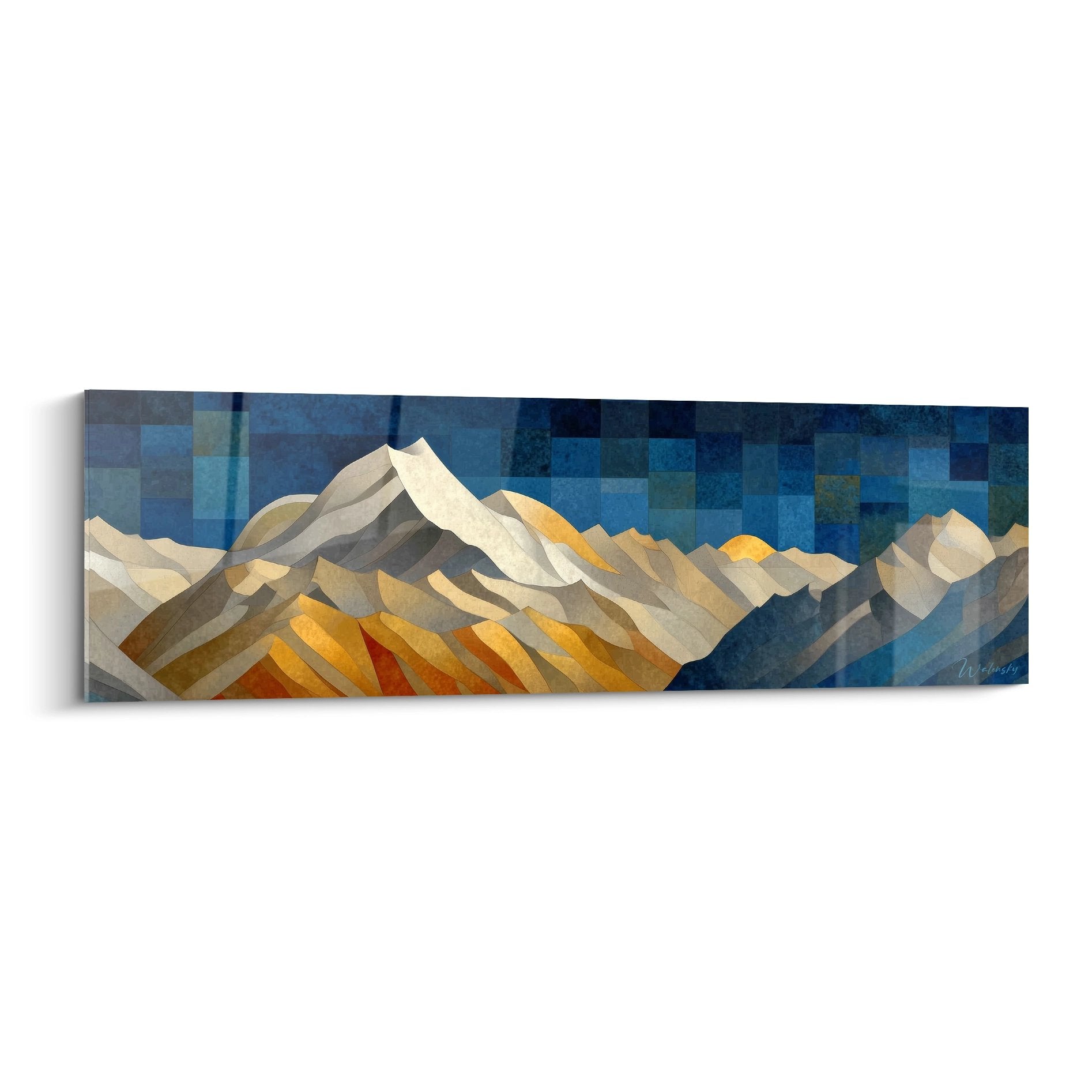 Tableau mural montagne abstraite géométrique tons chauds froids paysage alpin moderne