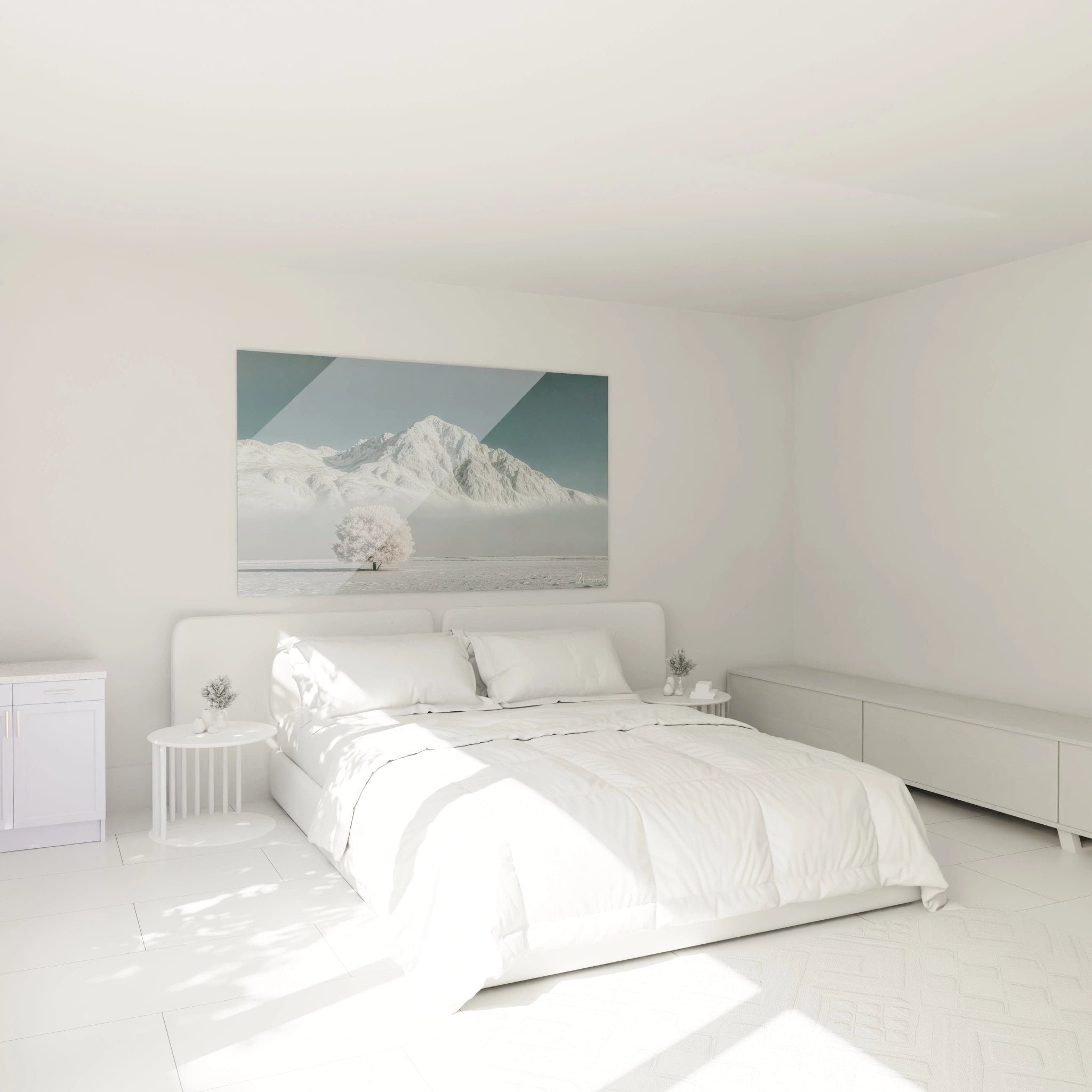 Tableau mural Walensky tableau montagne hivernale design paysage enneigee au dessus lit chambre blanche minimaliste