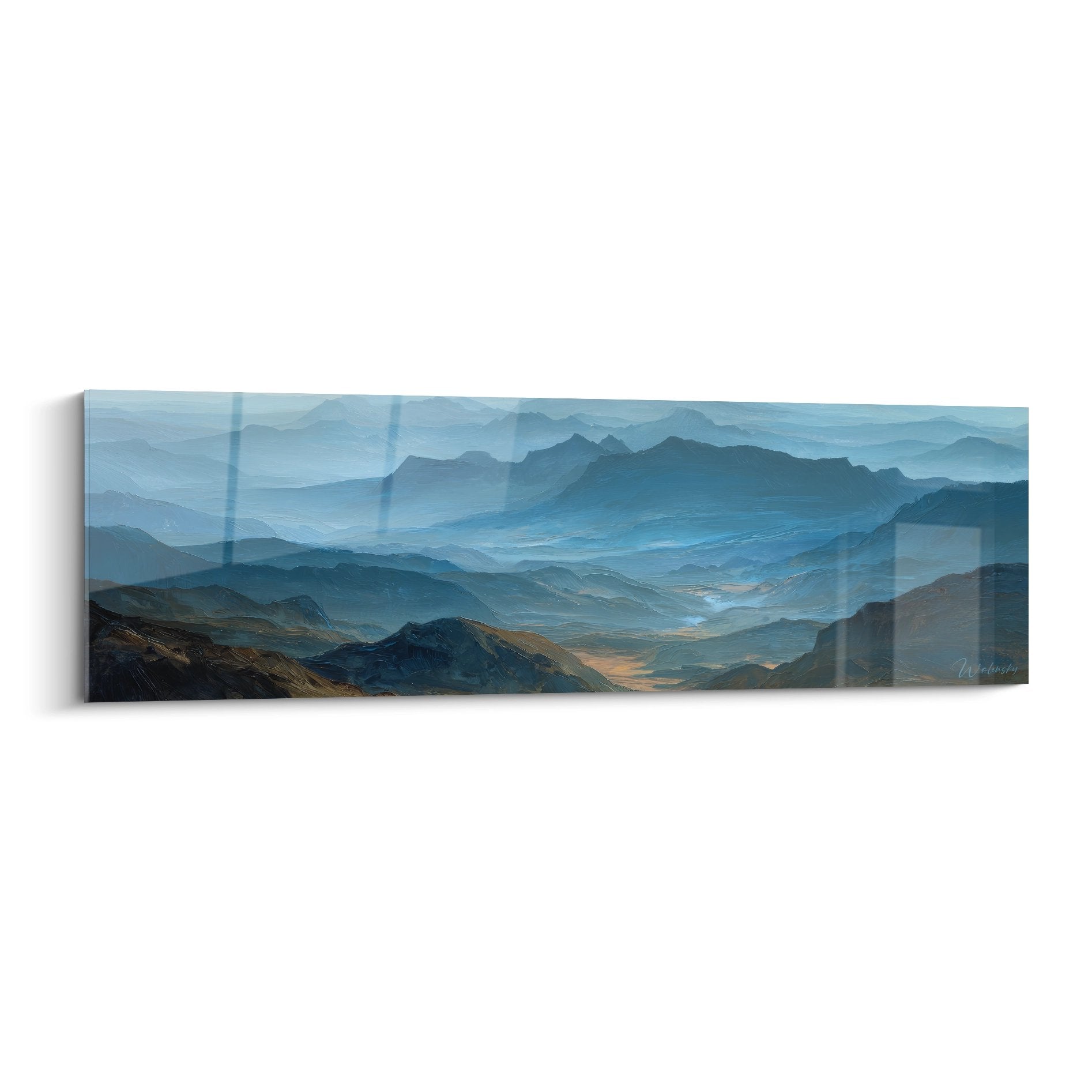 Tableau mural montagnes brumeuses tons bleus paysage panoramique mystique décoration murale nature