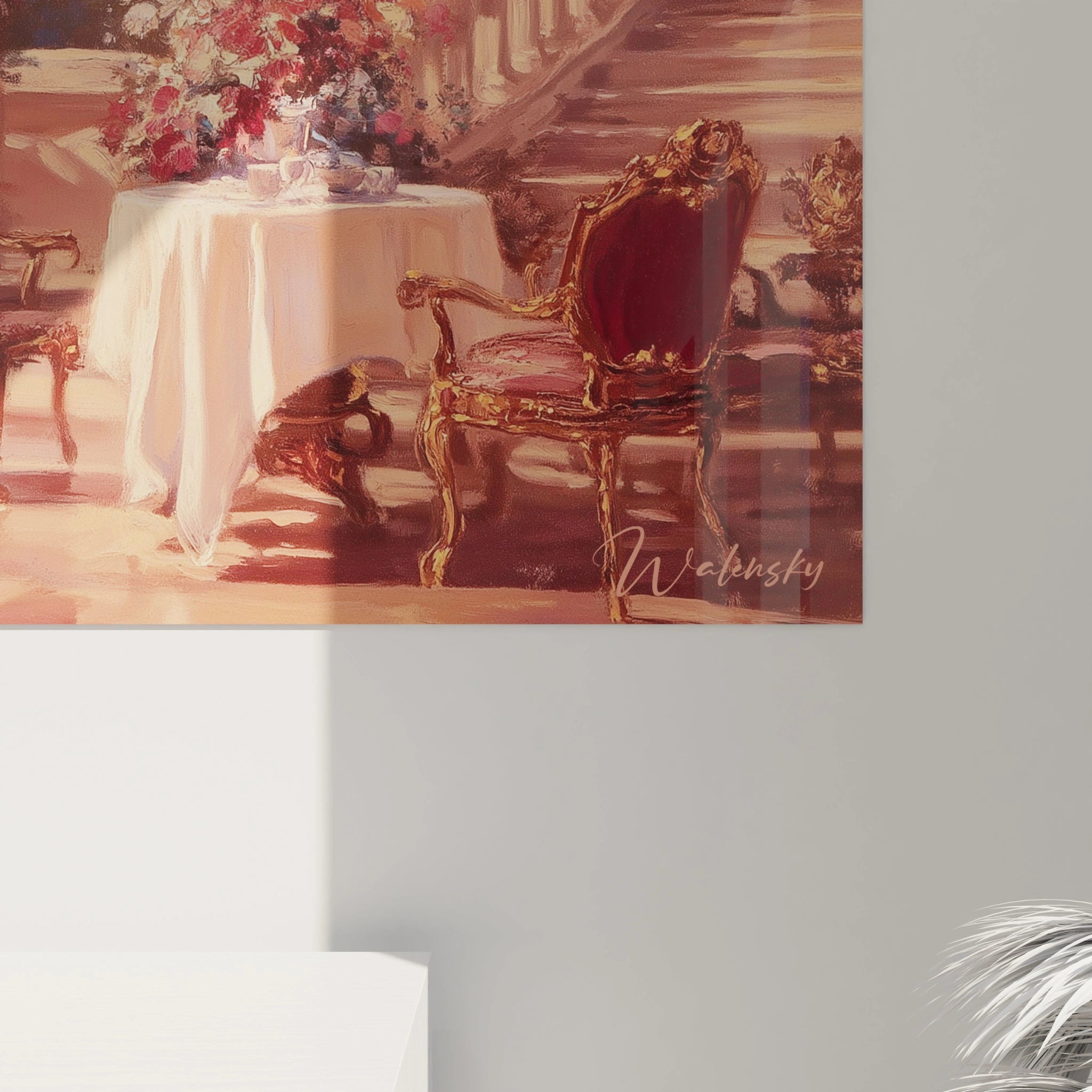 tableau Montmartre classique Walensky tableau mural représentation salon romantique chaises dorées et table fleurie