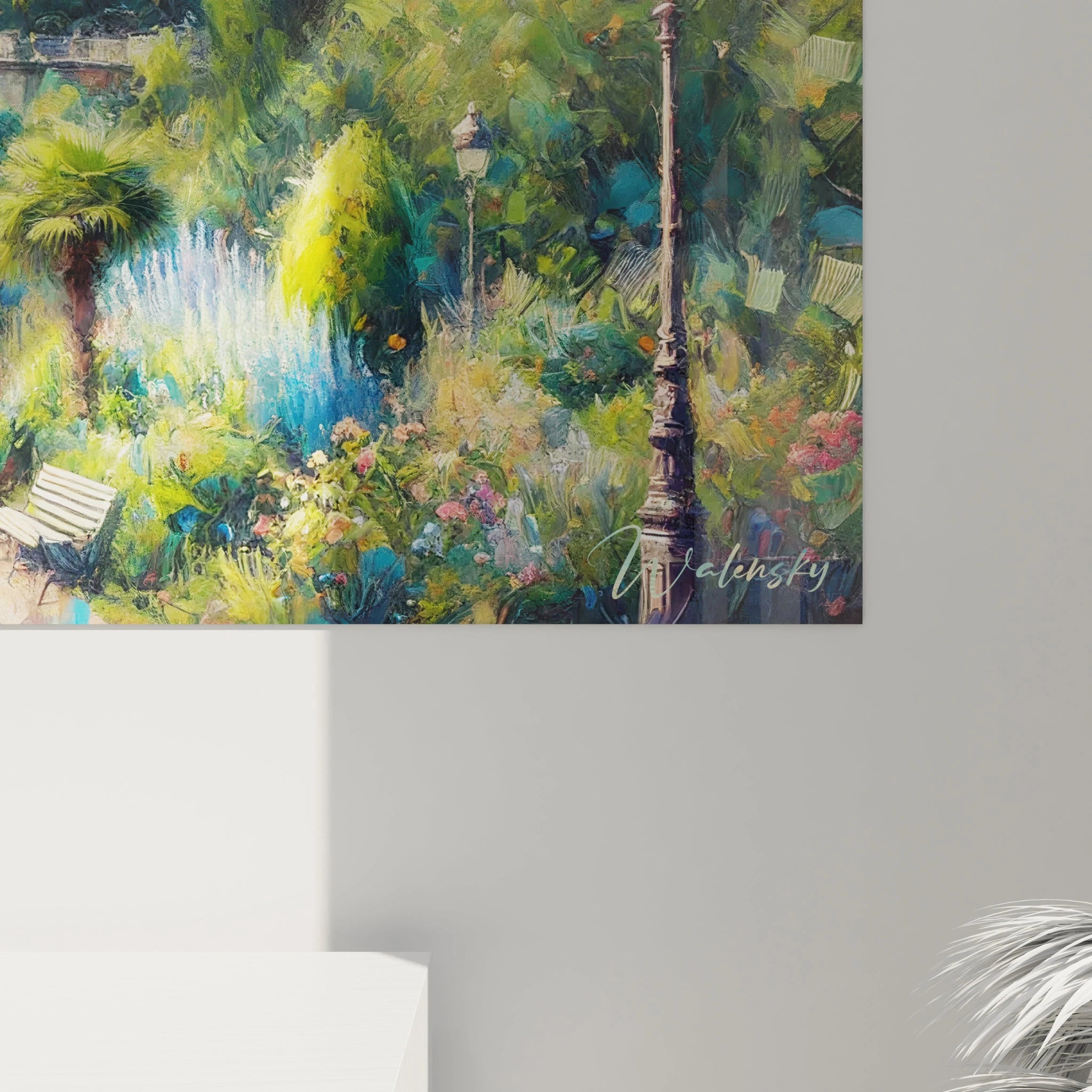 Vue rapprochée tableau Montmartre dévoile des détails impressionnistes, où chaque coup de pinceau anime les jardins en fleurs et les façades parisiennes, offrant une profondeur et une richesse visuelle unique.