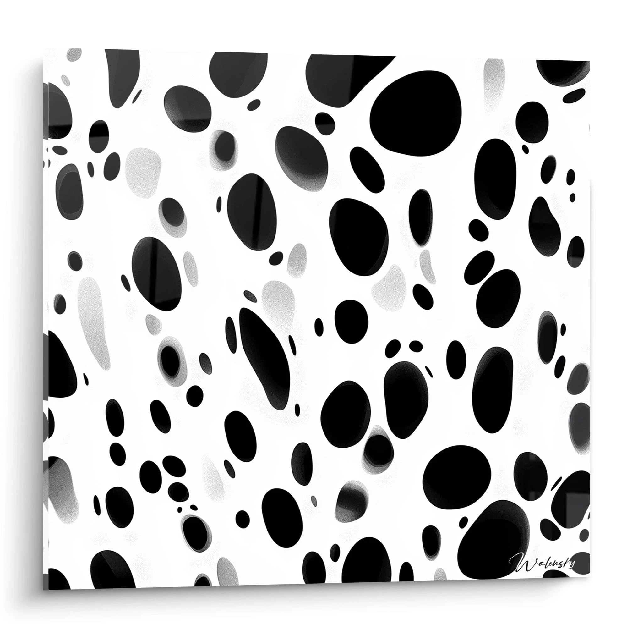 Tableau tacheté noir et blanc de Walensky avec un motif dynamique et moderne