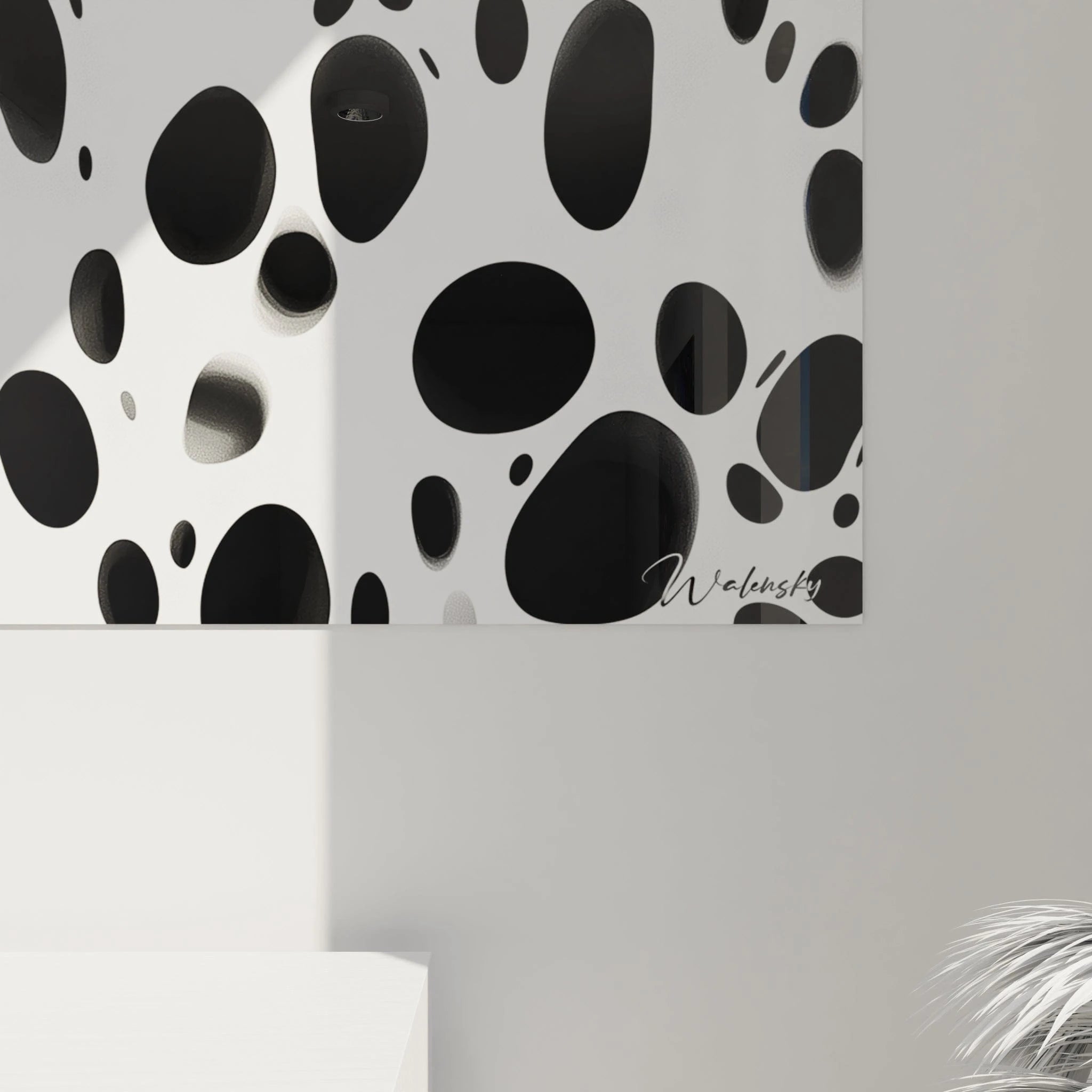 Tableau tacheté noir et blanc de Walensky avec des motifs modernes et abstraits