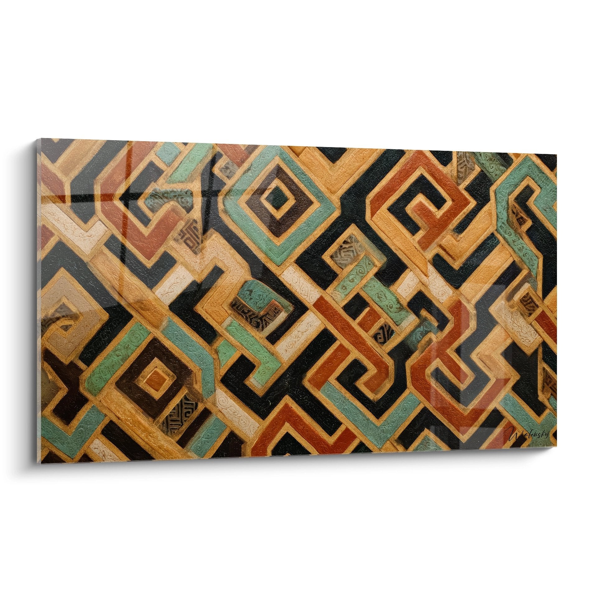 Tableau mural motifs géométriques africains colorés entrelacs décoratifs ethniques