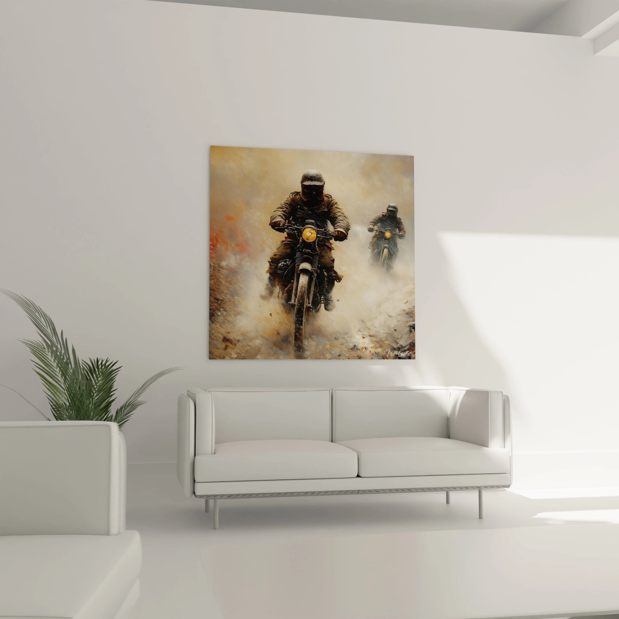 Walensky tableau montrant deux motocyclistes dans la poussiere tableau motocyclistes seconde guerre mondiale